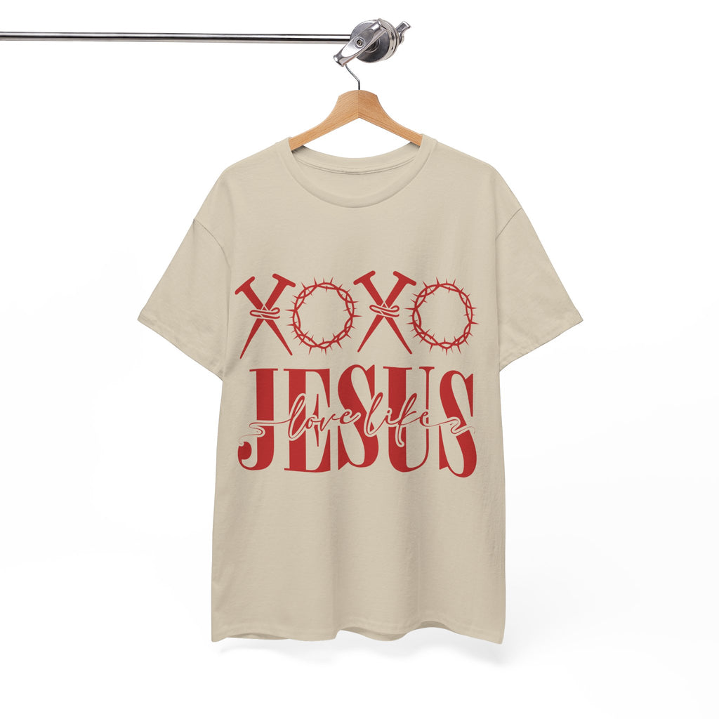 Christian Valentine T-Shirt — "XOXO Jesus Love Life" Nails & Thorn Crown Design Unisex Cotton Tee