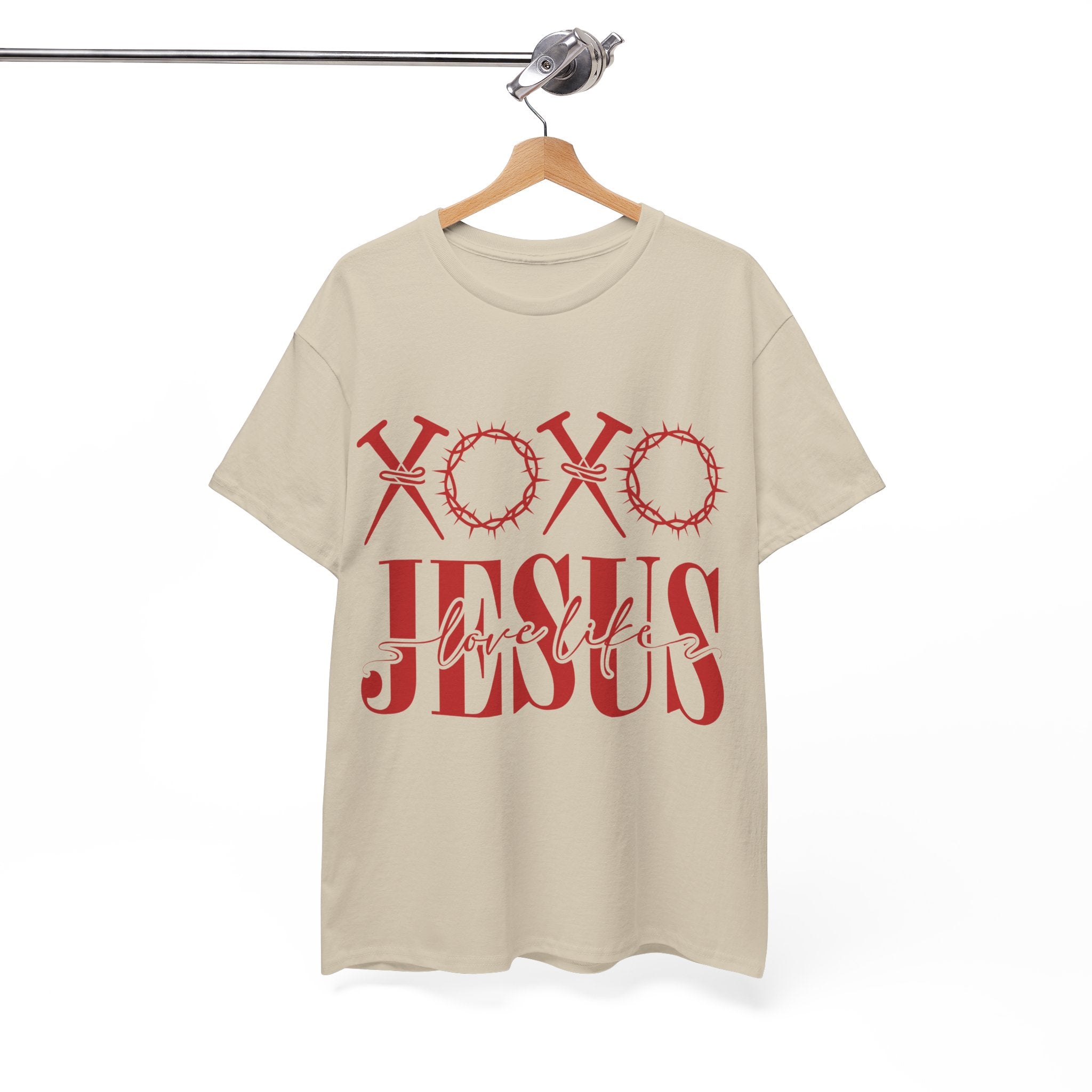 Christian Valentine T-Shirt — "XOXO Jesus Love Life" Nails & Thorn Crown Design Unisex Cotton Tee