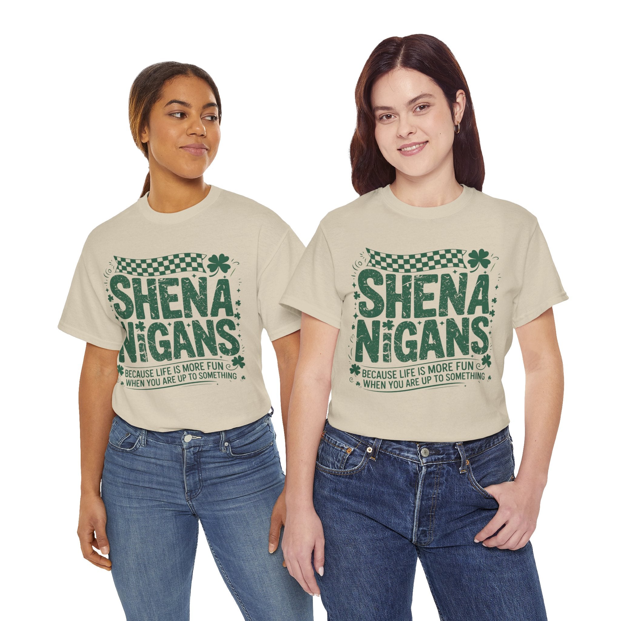 Shenanigans Clover Tee — Bright Green St. Patrick’s Day Shirt with Checkered Flag Unisex Cotton Tee