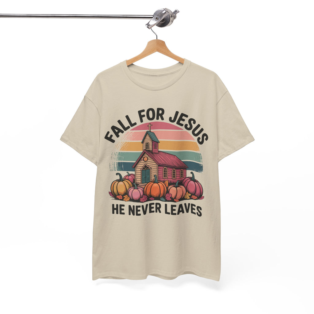 Jesus Leopard Print Fall T-Shirt — Pumpkins, Leaves & Floral Faith Unisex Cotton Tee