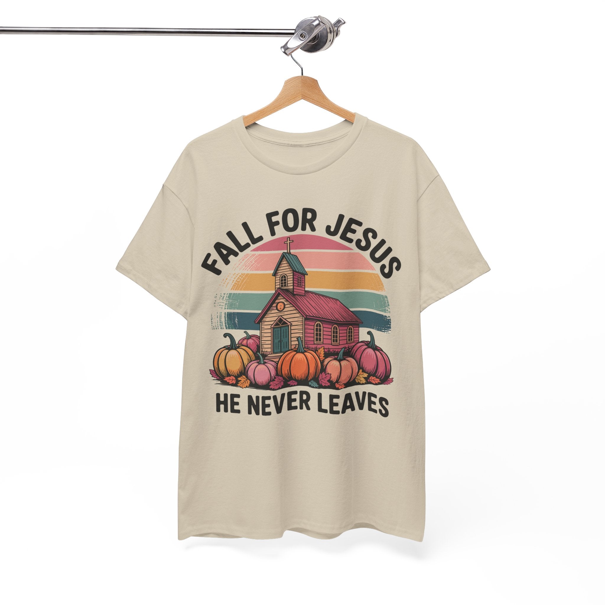 Jesus Leopard Print Fall T-Shirt — Pumpkins, Leaves & Floral Faith Unisex Cotton Tee