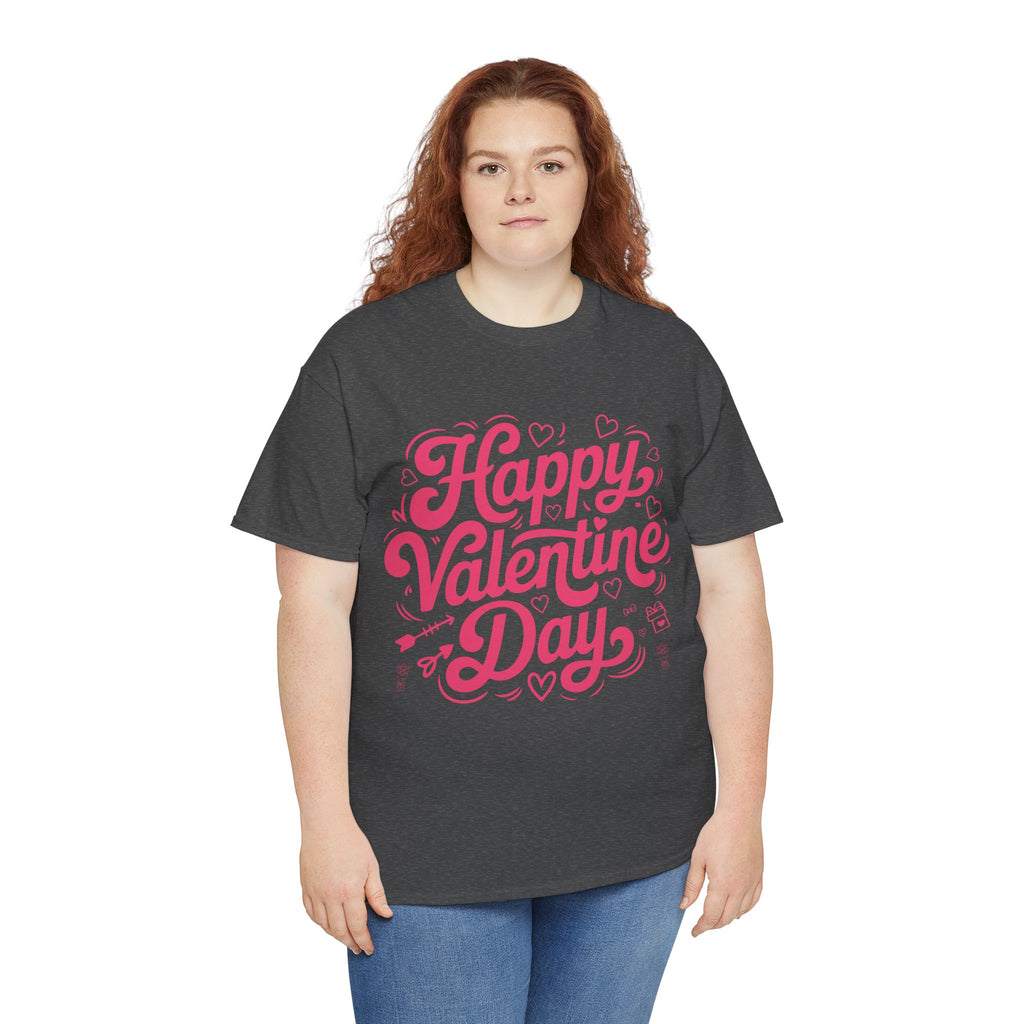 Happy Valentine Day Tee — Pink Heart & Love Icons Valentine's Unisex Cotton Shirt