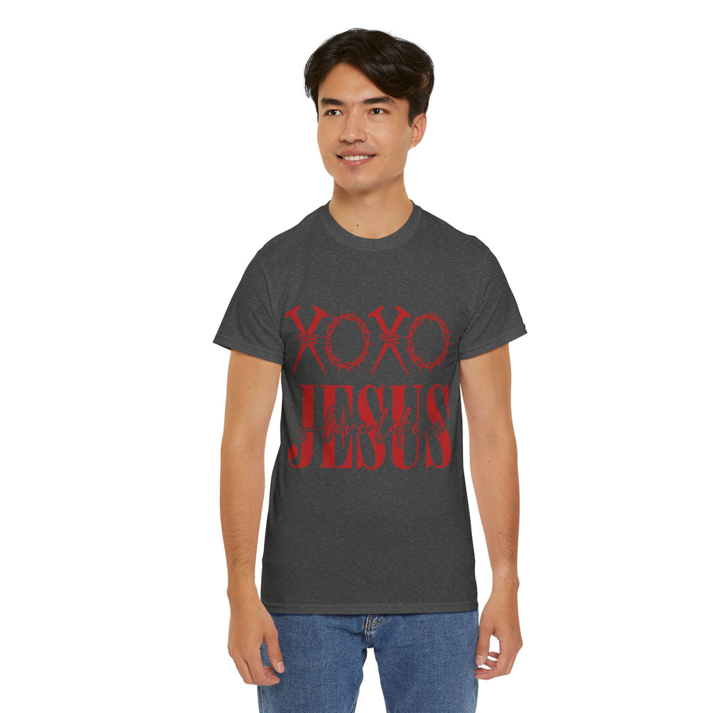Christian Valentine T-Shirt — "XOXO Jesus Love Life" Nails & Thorn Crown Design Unisex Cotton Tee
