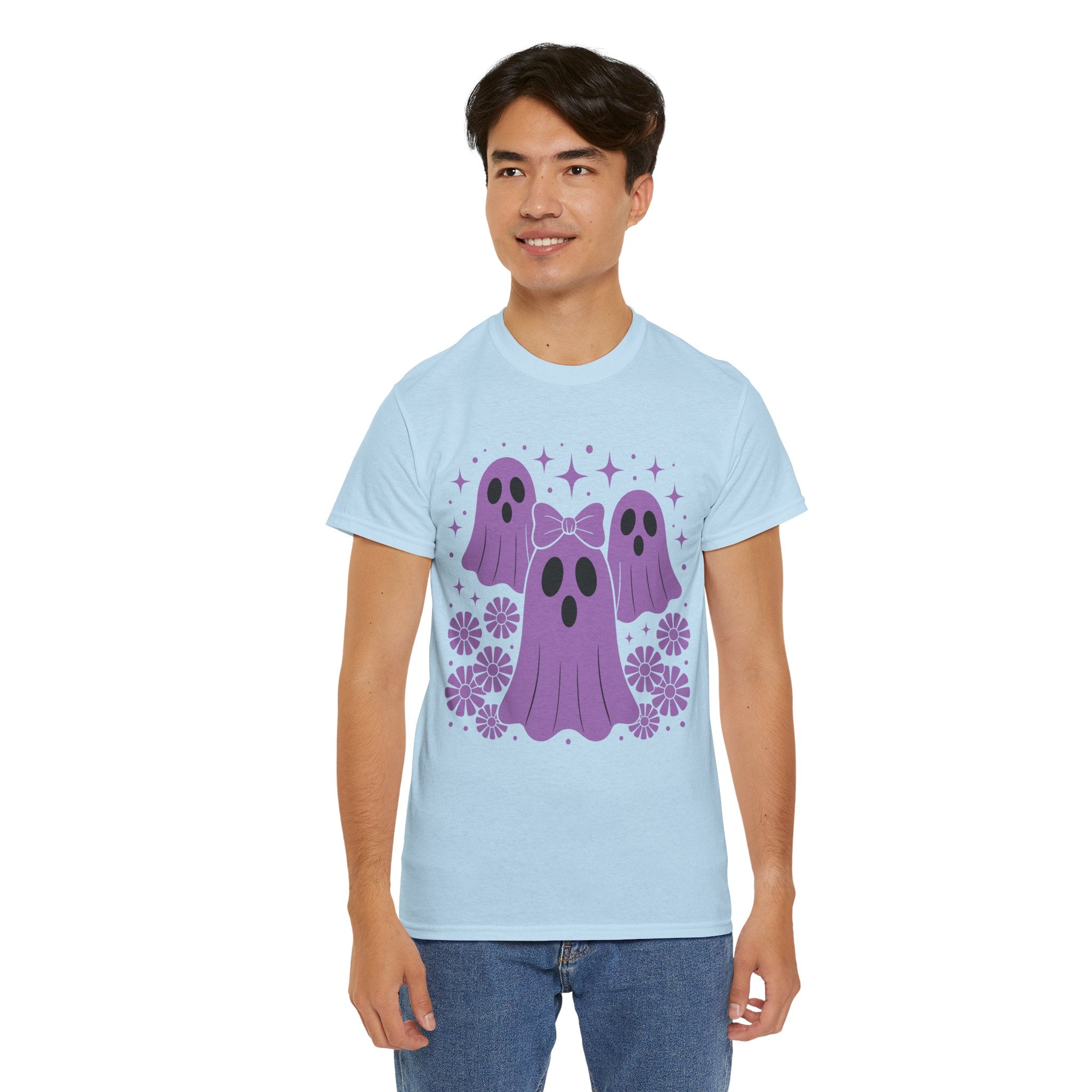 Purple Ghost Halloween Unisex Cotton Tee