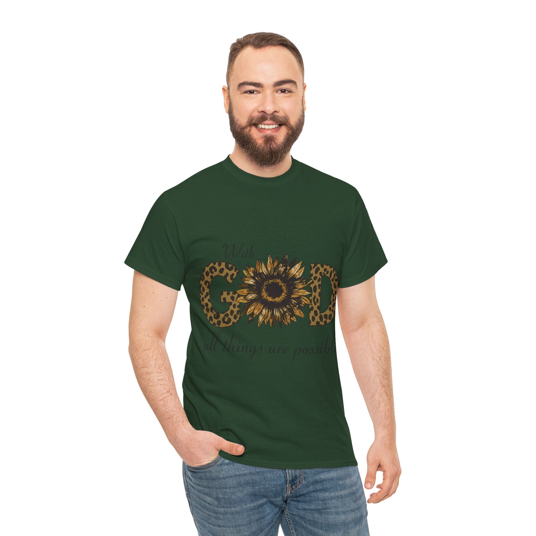 GOD Leopard Print Sunflower Unisex Cotton Tee