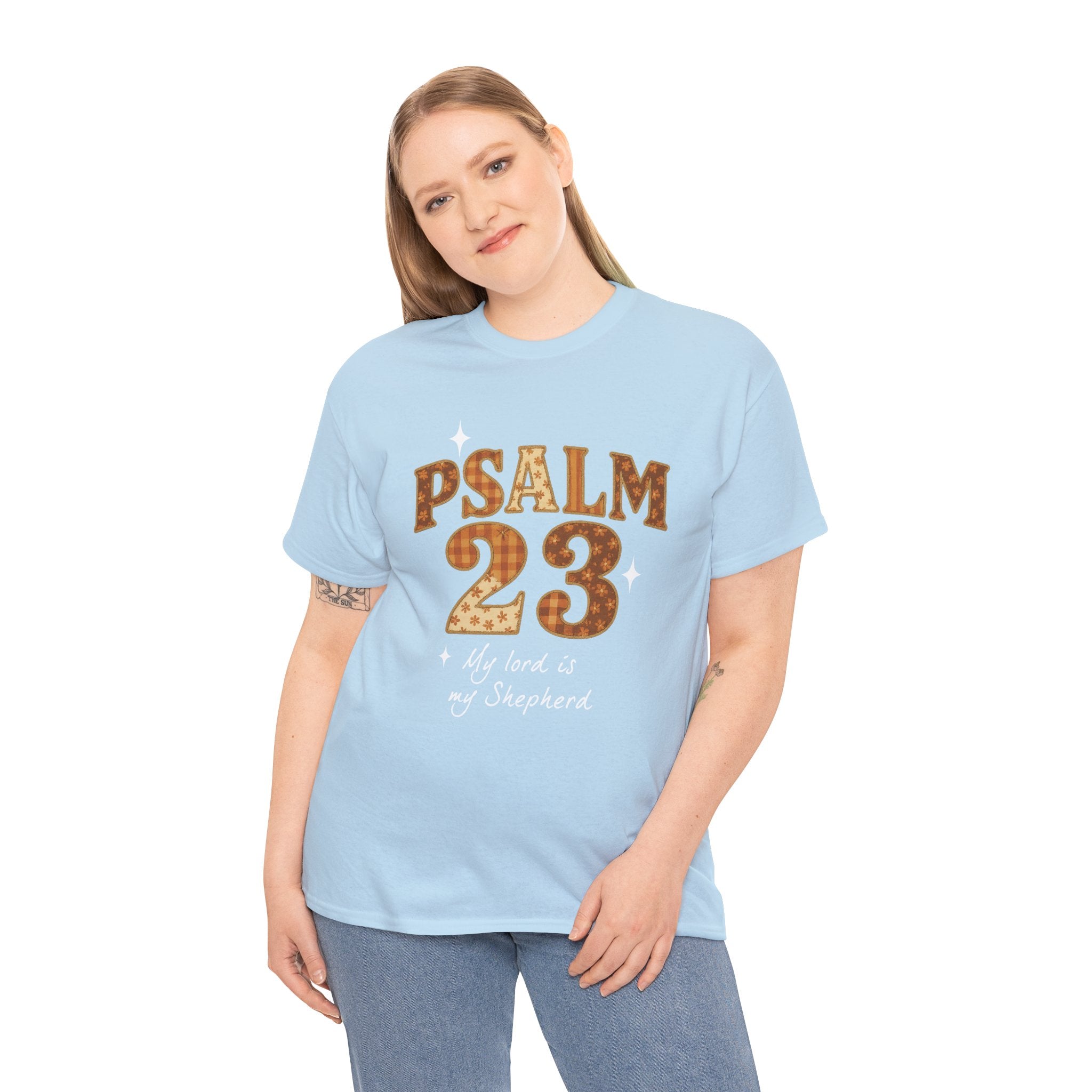 Psalm 23 Floral Tee — “My Lord Is My Shepherd” Stitched-Text Unisex Cotton Tee