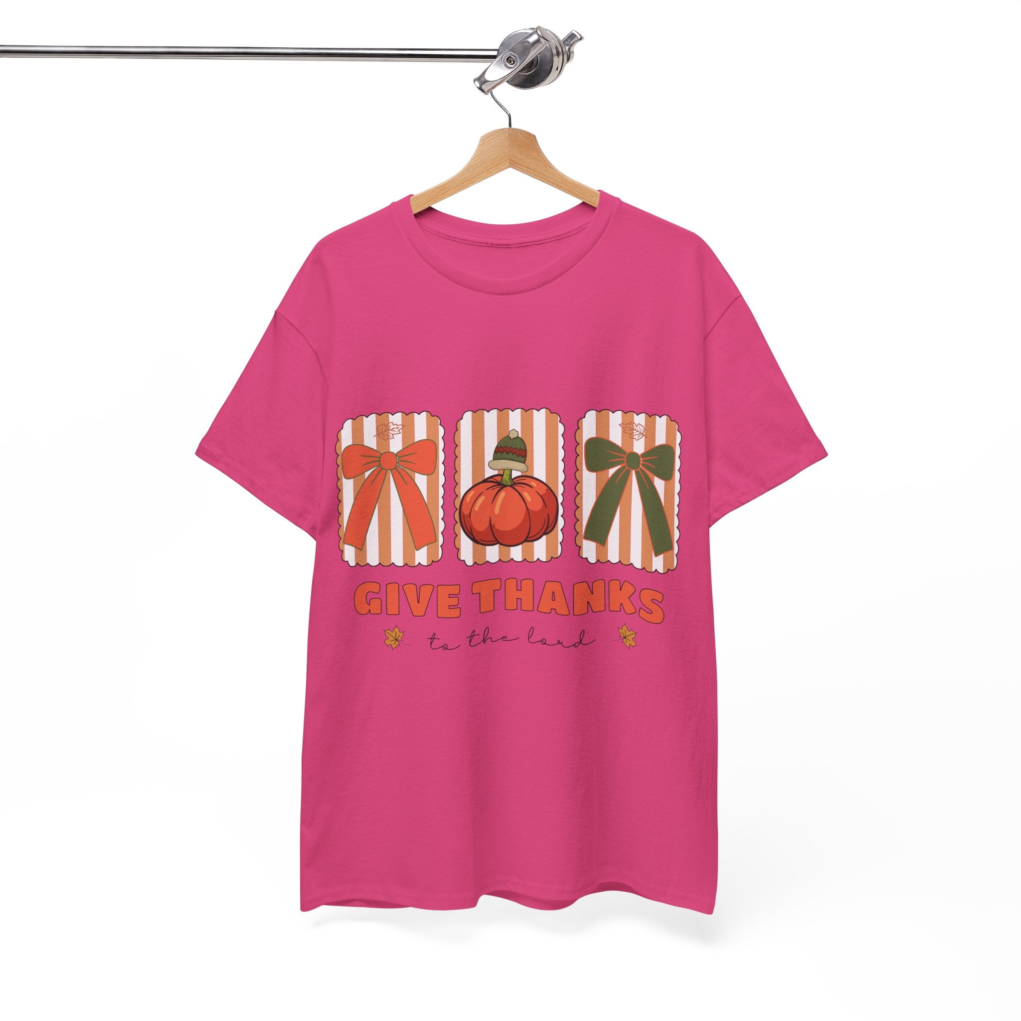 Give Thanks Thanksgiving T-Shirt — Pumpkin with Hat & Bows Unisex Cotton Tee