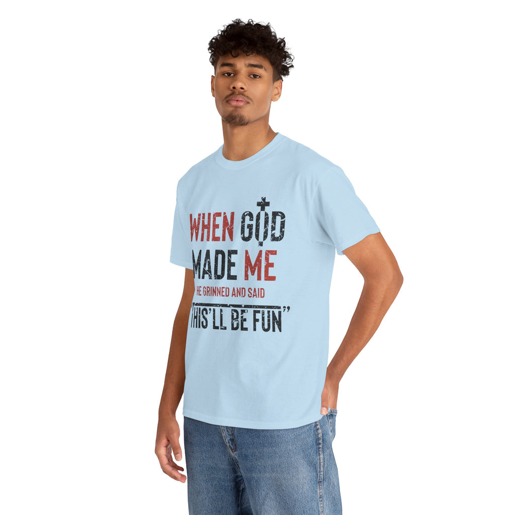 Humorous Grunge Quote Tee — "When He Saw Me, He Grinned and Said"Unisec Cotton Tee