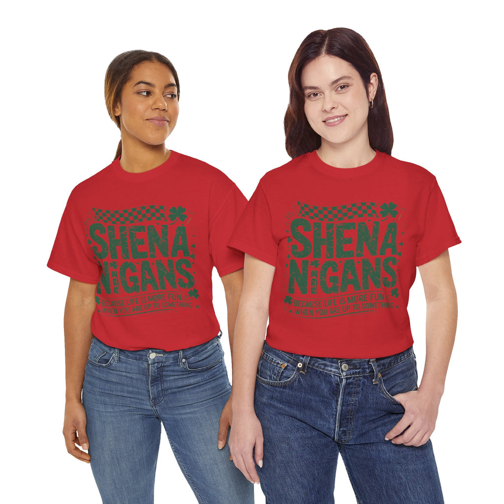 Shenanigans Clover Tee — Bright Green St. Patrick’s Day Shirt with Checkered Flag Unisex Cotton Tee