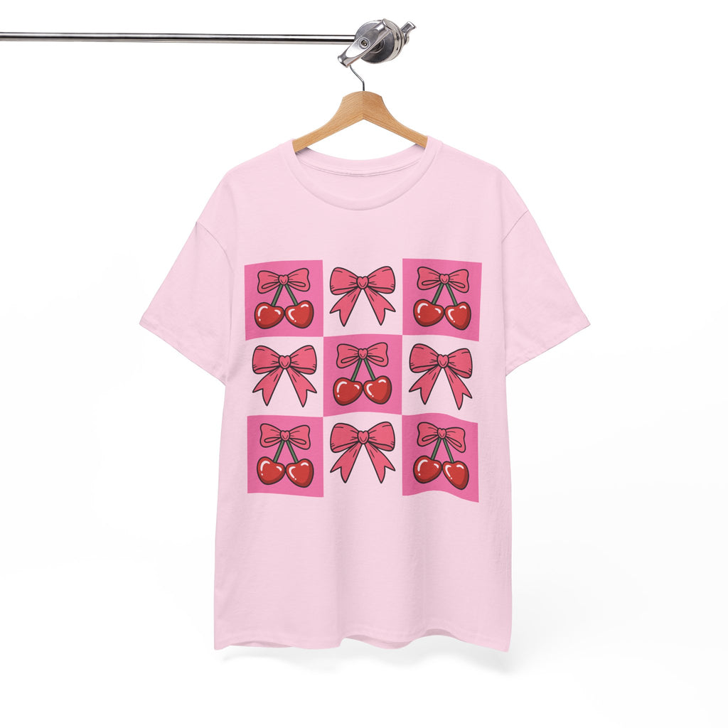 Cherry & Pink Bow Checkered Unisex Cotton Tee