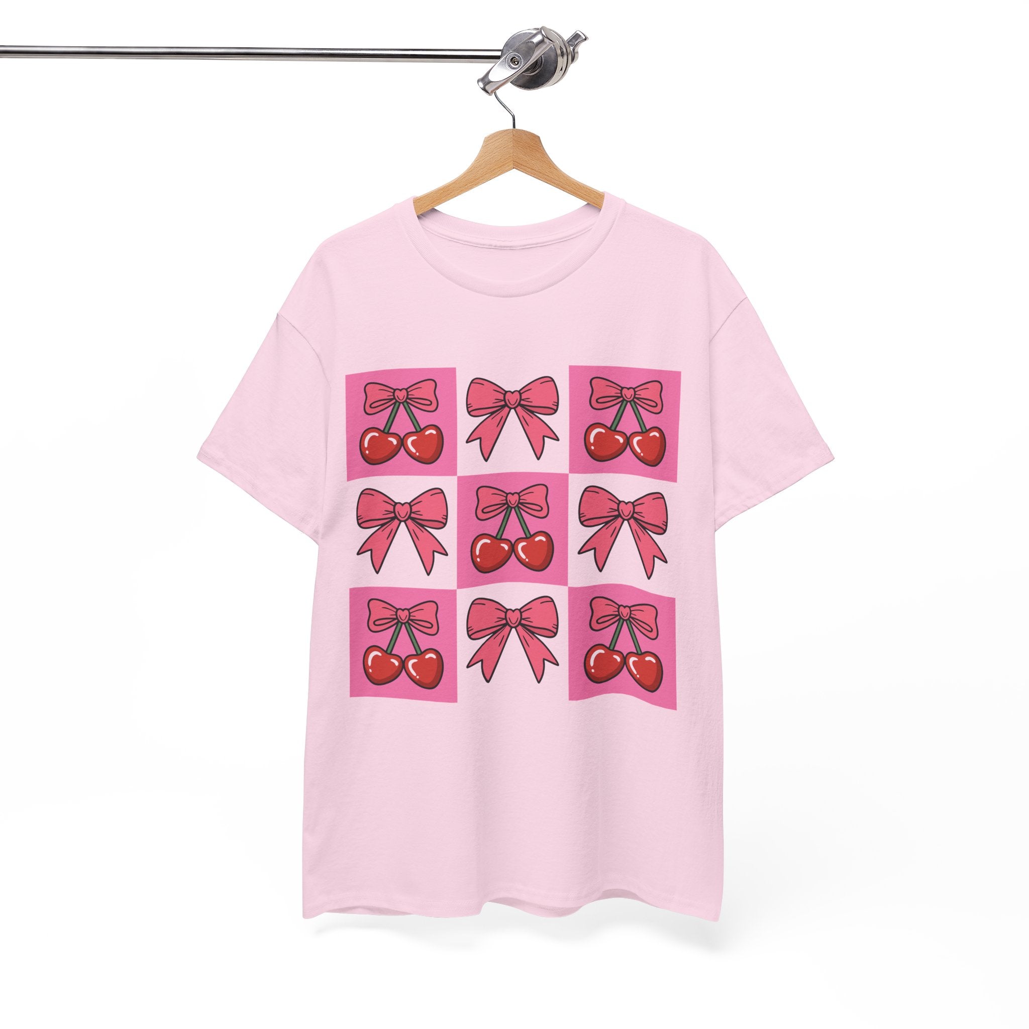 Cherry & Pink Bow Checkered Unisex Cotton Tee