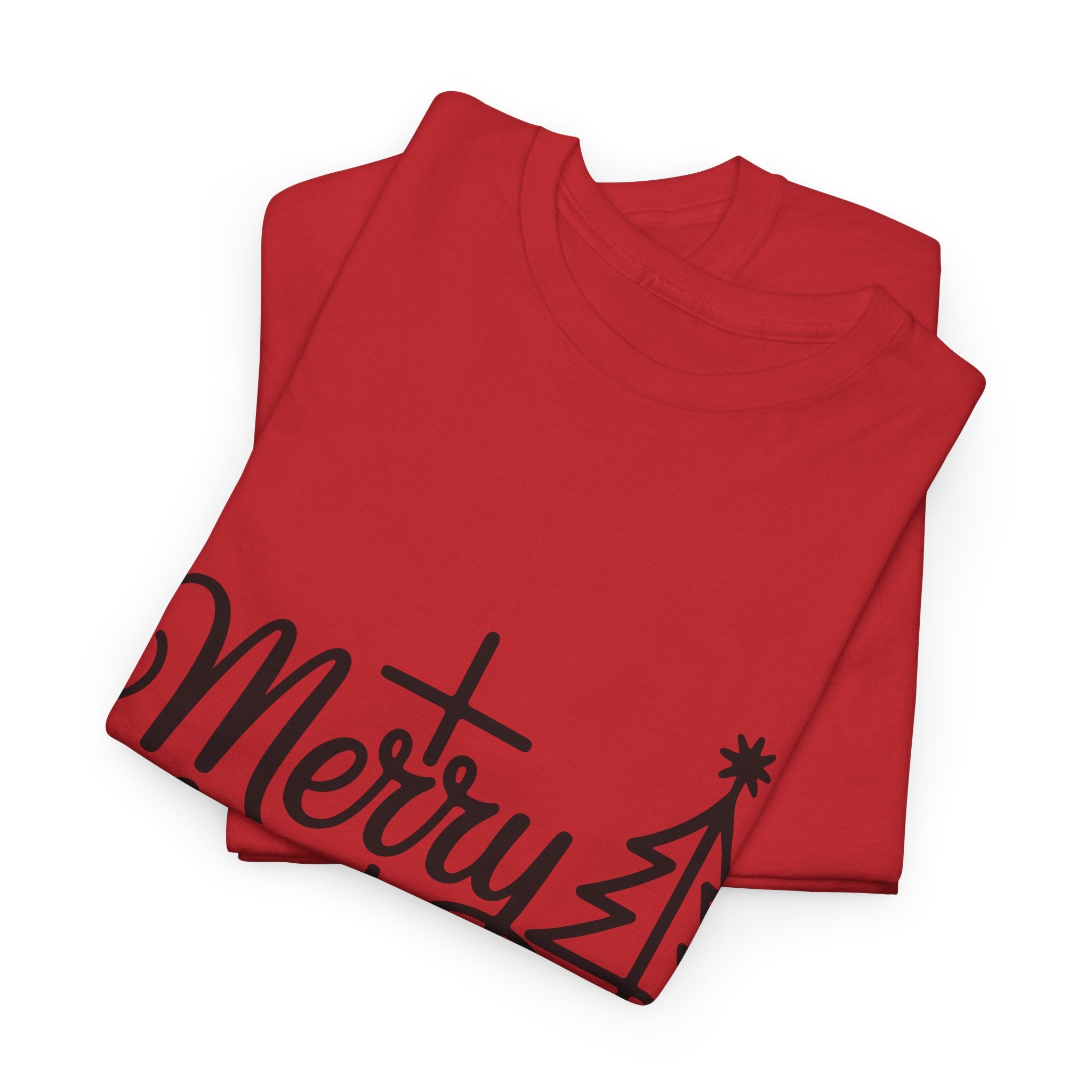 Merry Christmas Script T-Shirt with Cross & Tree(Unisex Cotton Tee)