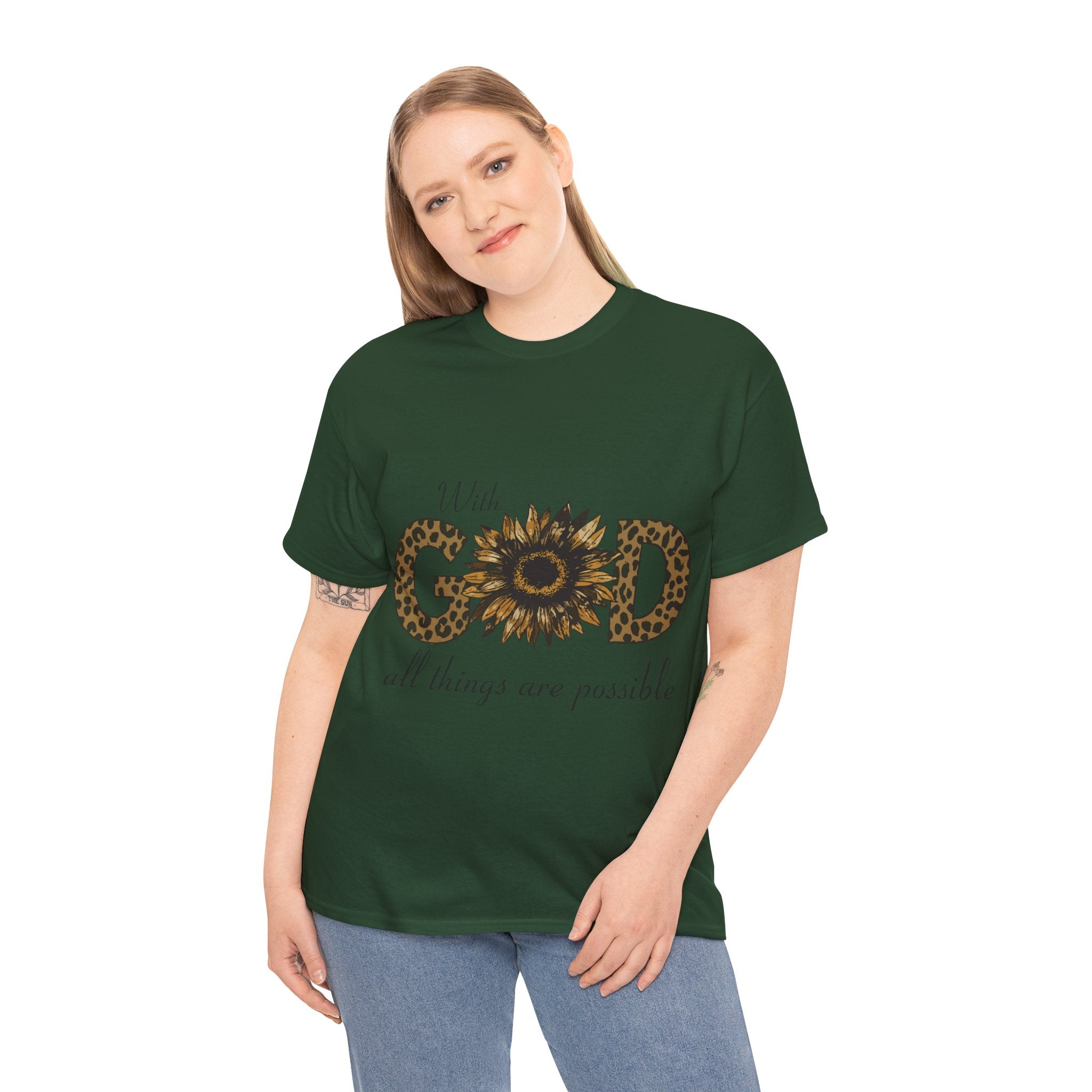 GOD Leopard Print Sunflower Unisex Cotton Tee