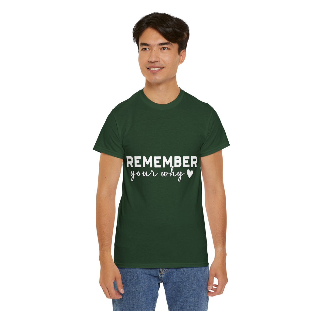 Remember Your Why Tee — Minimalist Heart Motivational Unisex Cotton Tshirt
