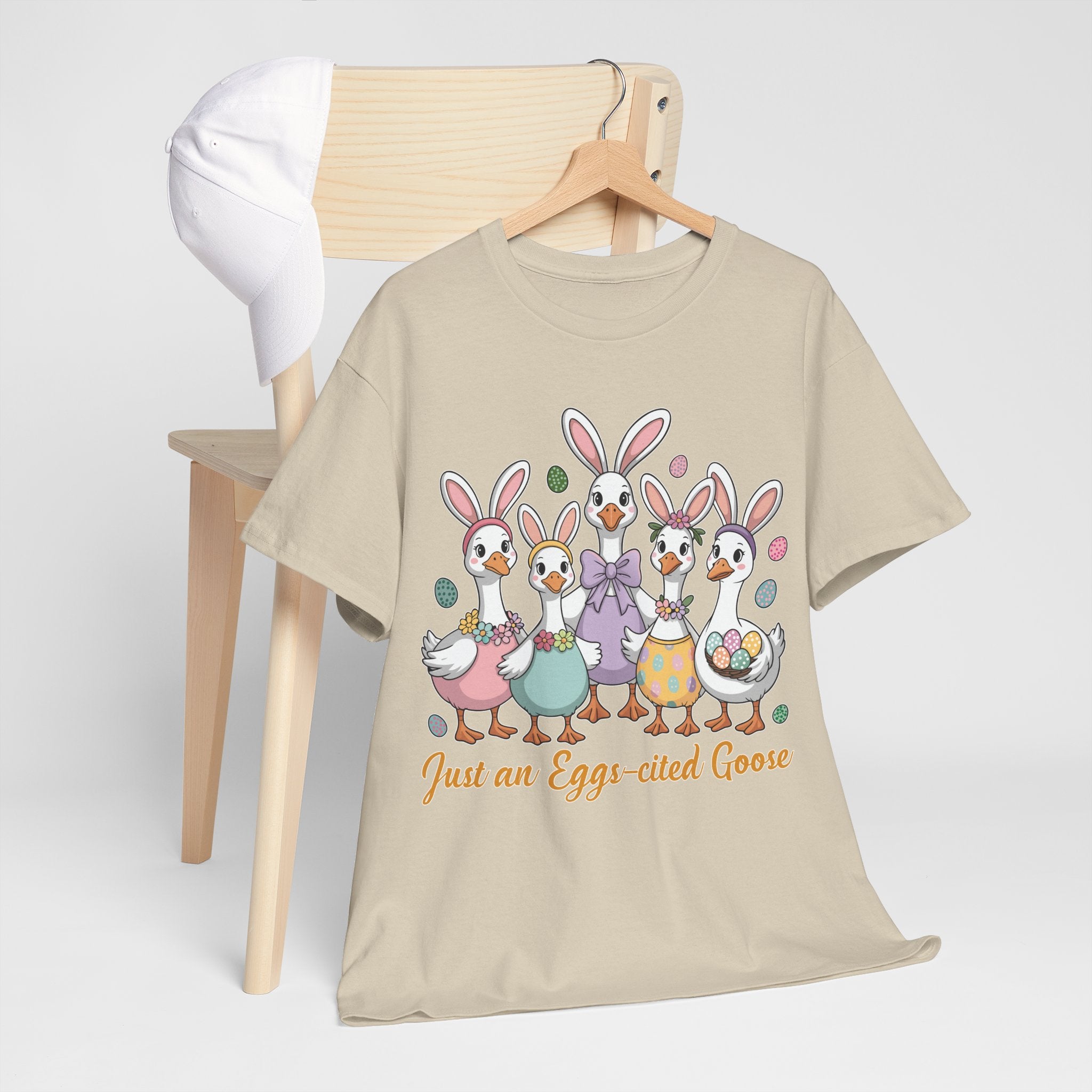 Just an Eggs-cited Goose Easter Tee — Funny Geese in Bunny Ears Unisex Cotton Tee