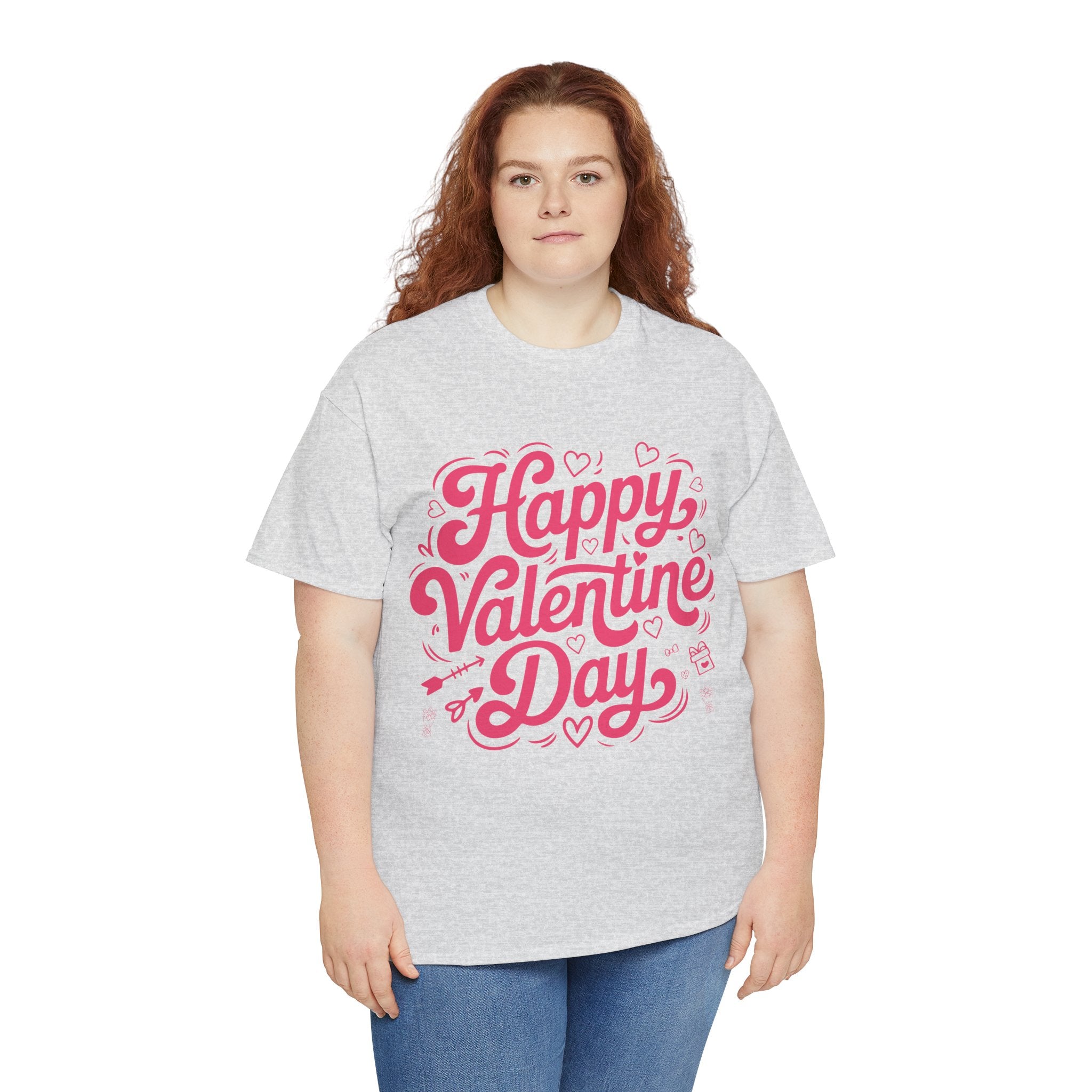 Happy Valentine Day Tee — Pink Heart & Love Icons Valentine's Unisex Cotton Shirt
