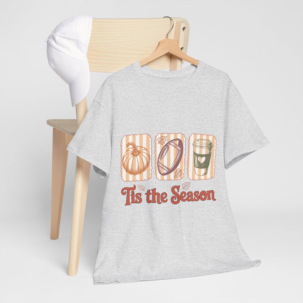 Tis the Season Pumpkin, Football & Coffee Fall Unisex Cotton T-Shirt