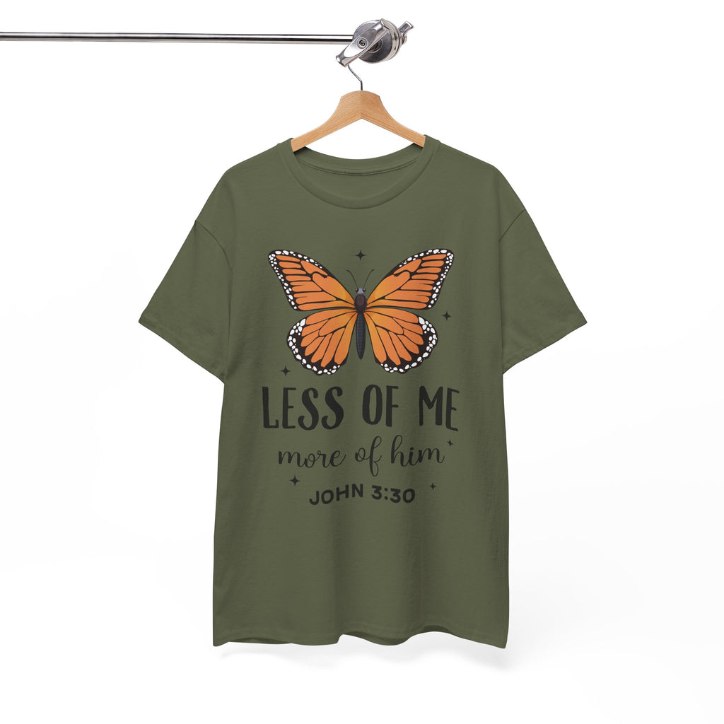 Monarch Butterfly Tee — "Less of Me, More of Him" Christian Unisex cotton T‑Shirt