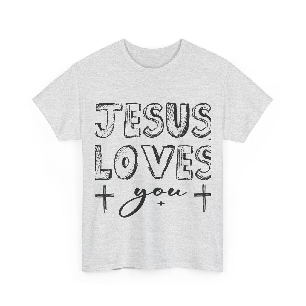 Jesus Loves You Chalk-Style Tee — Crosses & Stars Christian UNisex Cotton T-Shirt