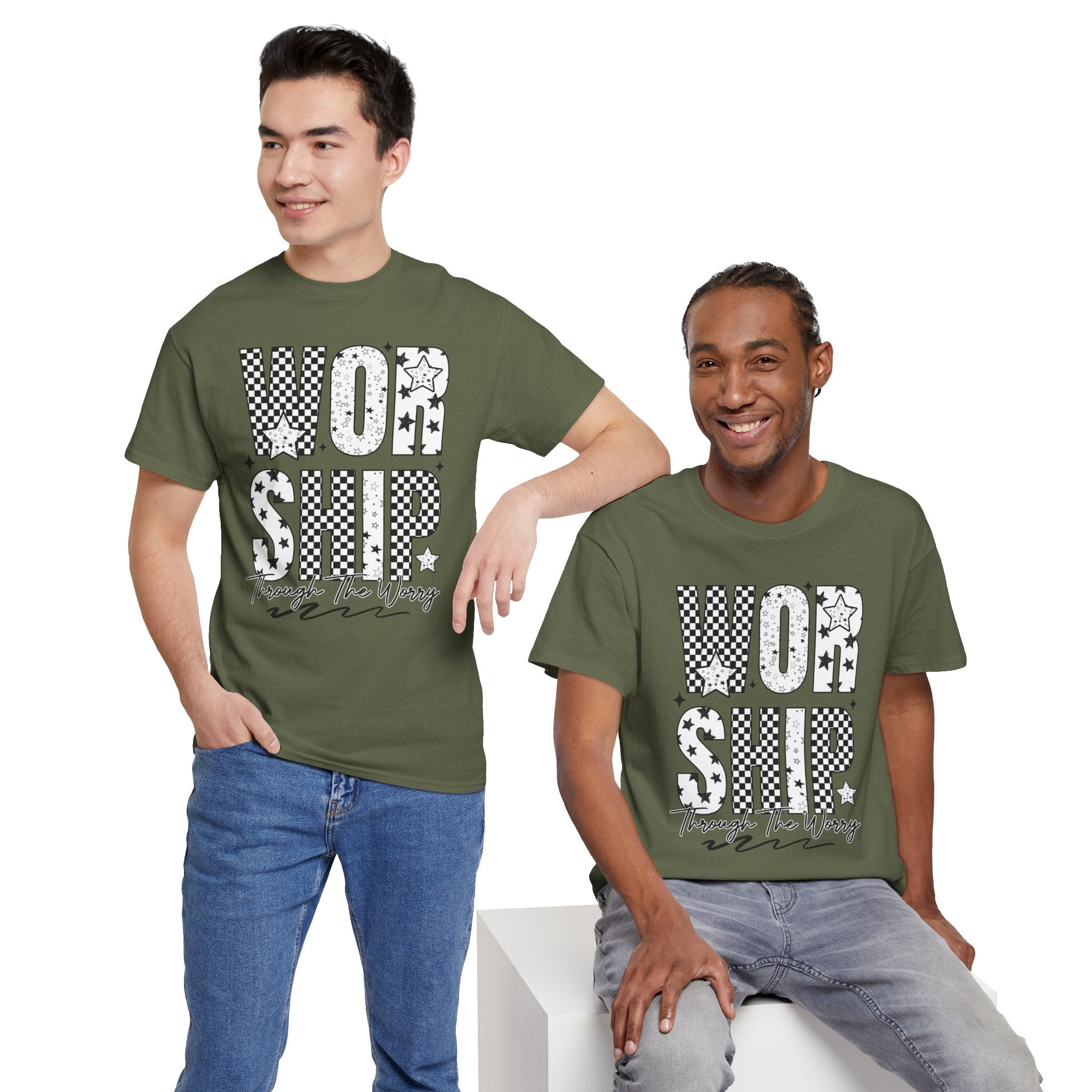 WORSHIP Through The Worry Checkerboard Unisex Cotton Tee