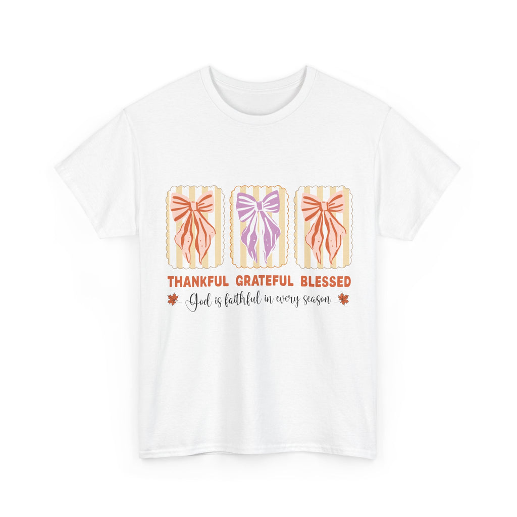 Thankful Grateful Blessed Fall Tee — God Is Faithful Pastel Bows..Unisex Cotton Tee