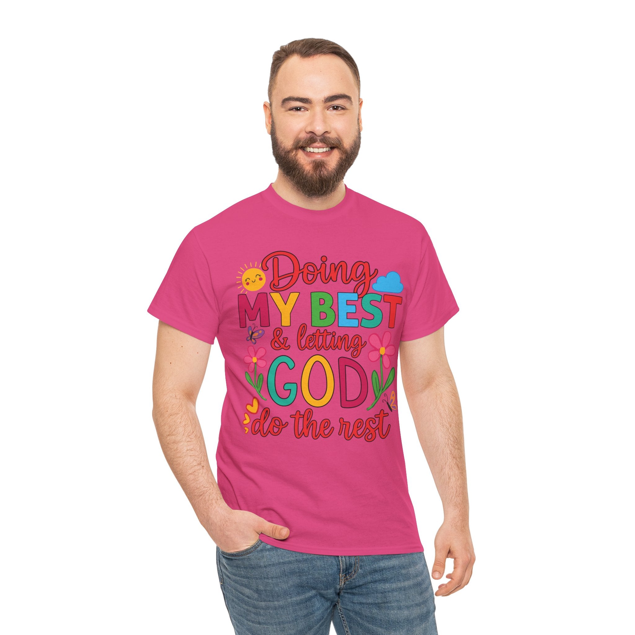 Doing My Best & Letting God Do The Rest T-Shirt — Floral Sun & Butterflies Inspirational Unisex Cotton Tee