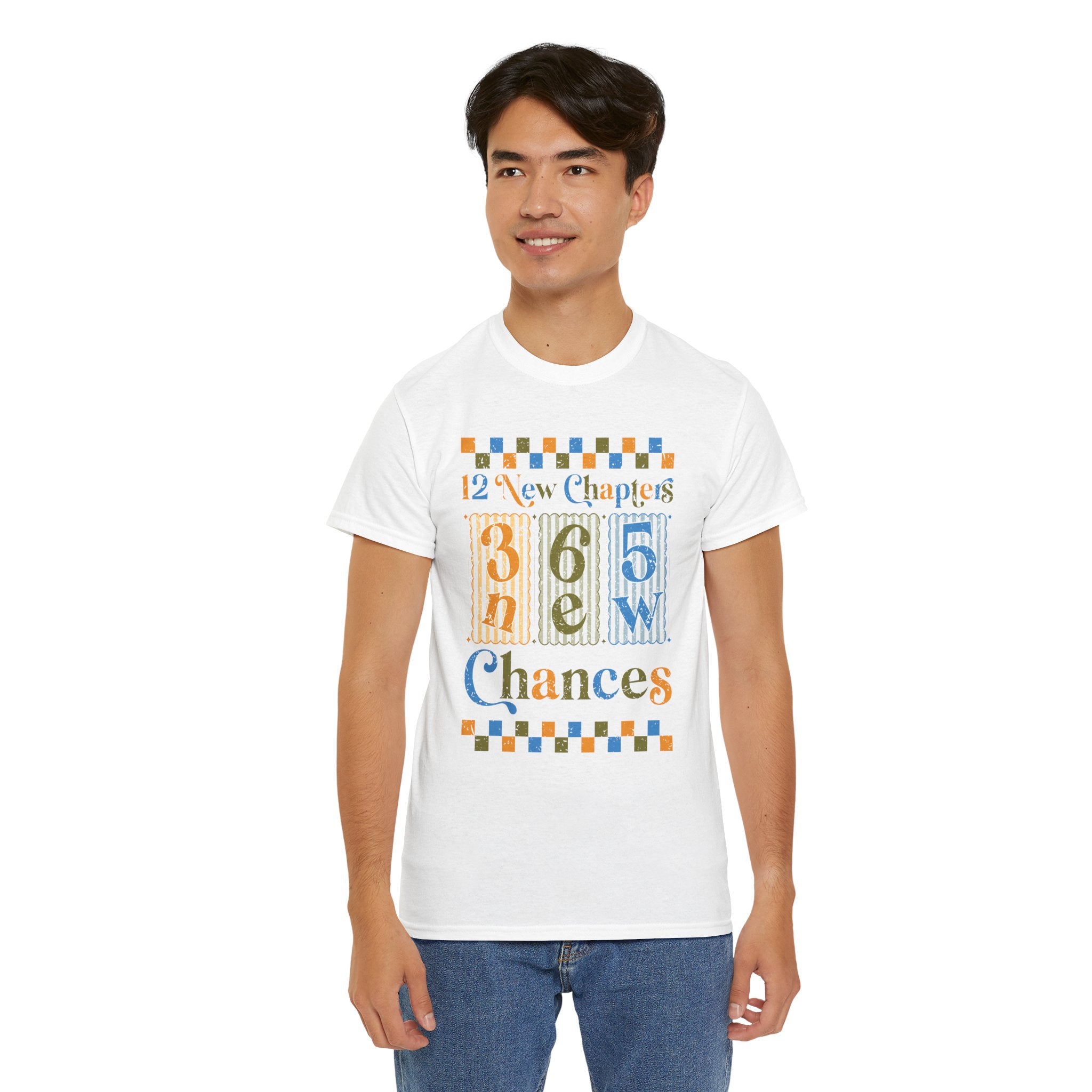 Retro '12 New Chapters, 365 New Chances' T-Shirt — Colorful Distressed Vintage Unisex Cotton Tee