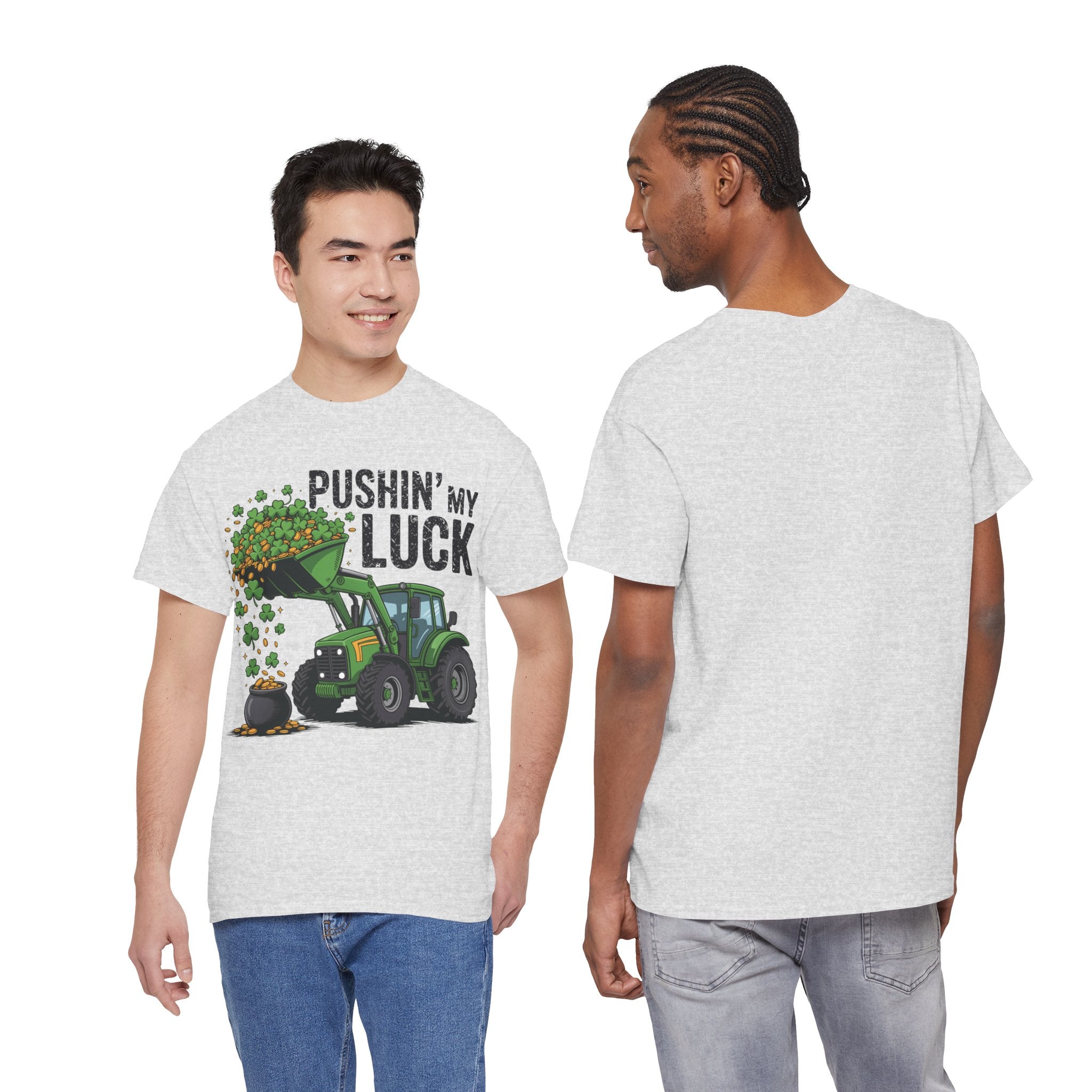 Pushin' My Luck Shamrock Tractor Tee — St. Patrick's Day Unisex Cotton T-Shirt