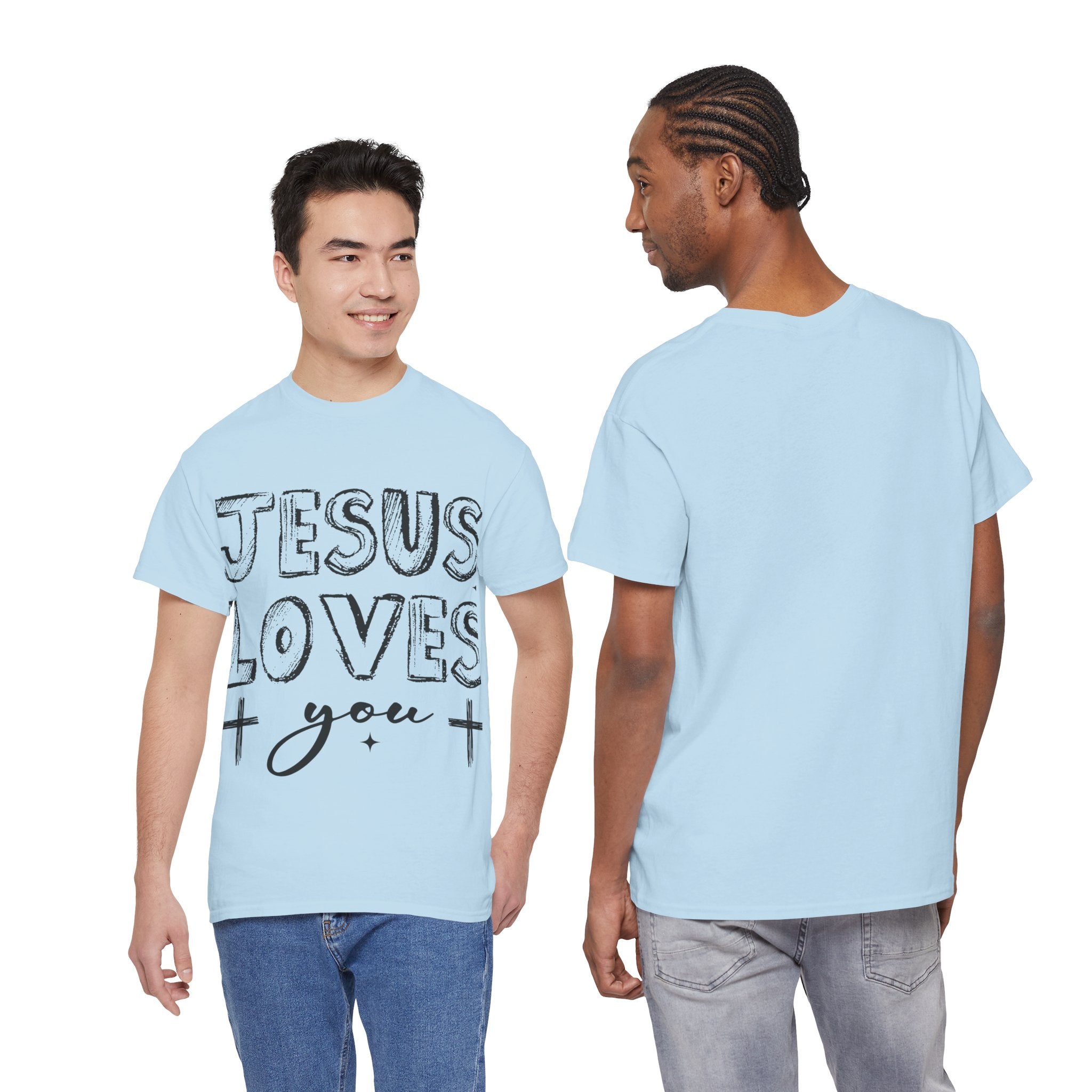 Jesus Loves You Chalk-Style Tee — Crosses & Stars Christian UNisex Cotton T-Shirt
