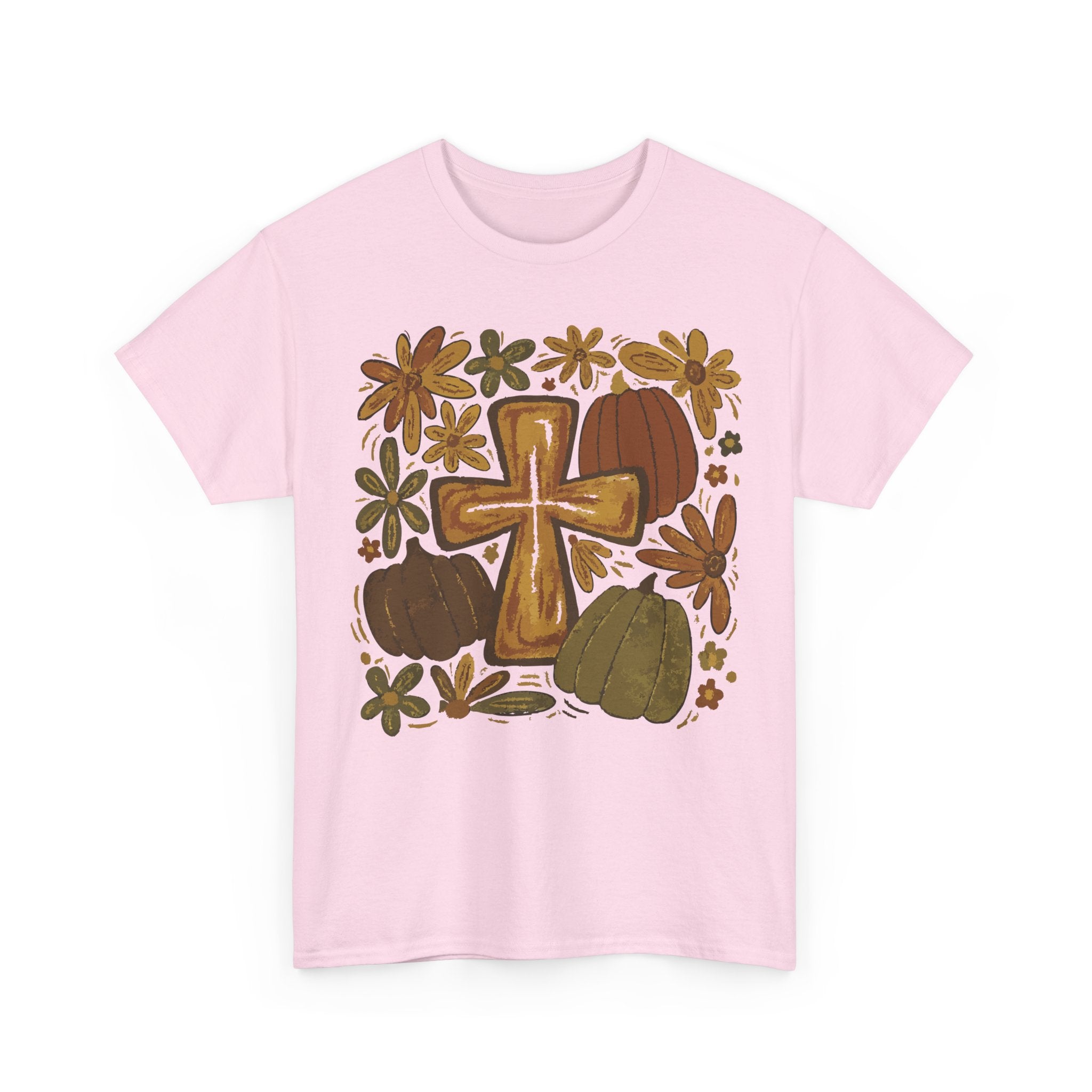 Autumn Cross Tee — Rustic Pumpkin & Fall Floral Christian Unisaex Cotton T-Shirt