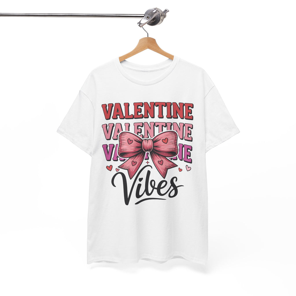 Valentine Vibes T-Shirt — Pink Bow Heart Graphic Unisex Cotton Tee