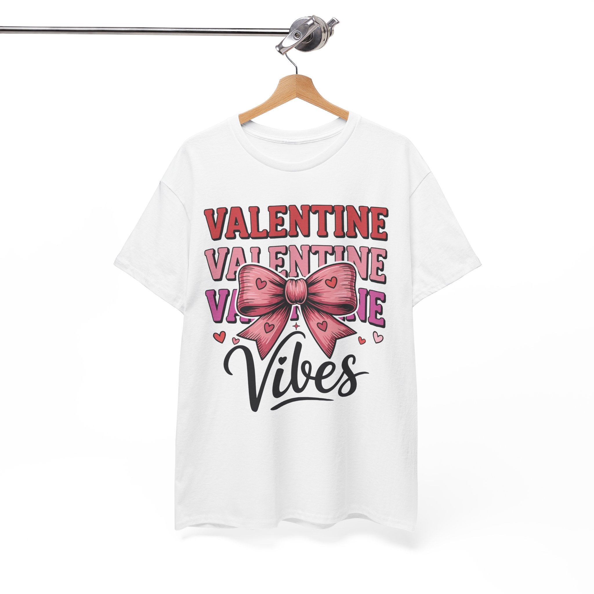 Valentine Vibes T-Shirt — Pink Bow Heart Graphic Unisex Cotton Tee