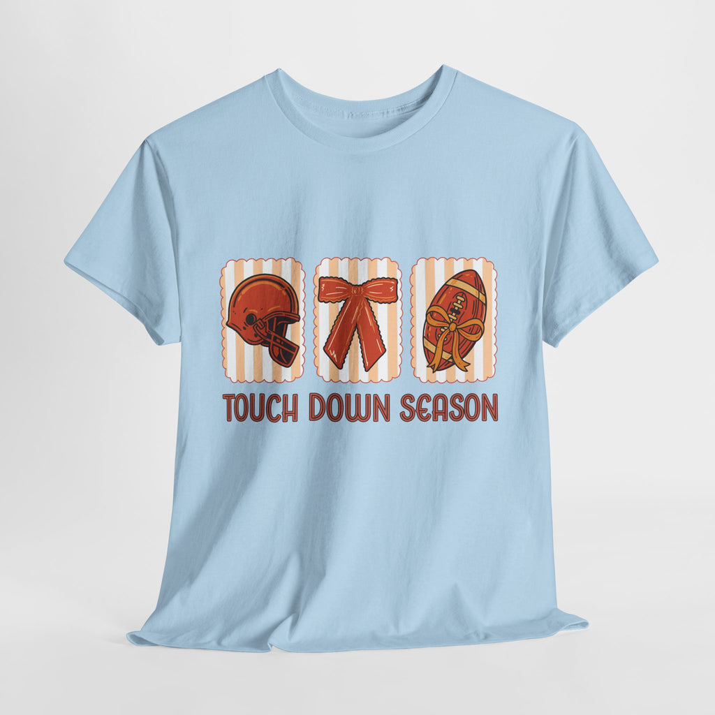 Touch Down Season Football Tee — Striped Fall Helmet & Bow Design Unisex Cotton Tee