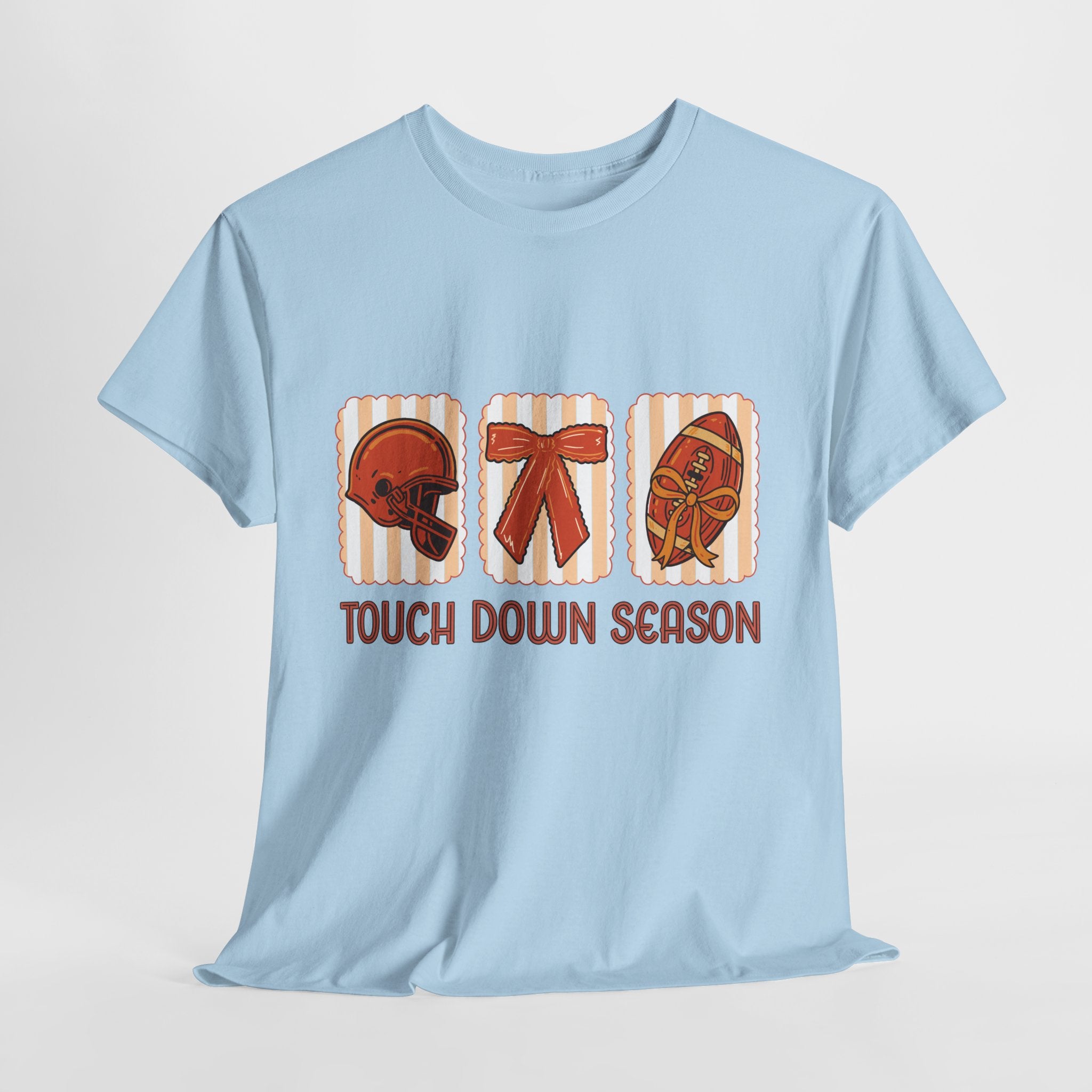 Touch Down Season Football Tee — Striped Fall Helmet & Bow Design Unisex Cotton Tee