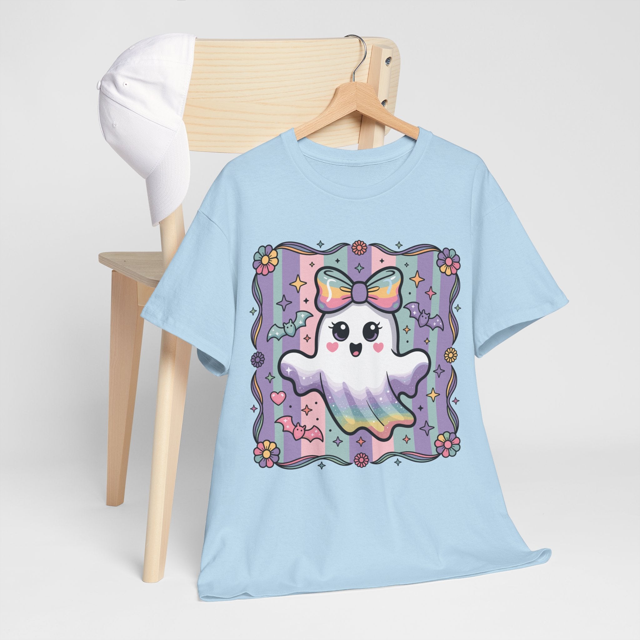 Pastel Ghost Rainbow Bow Unisex Cotton Tee