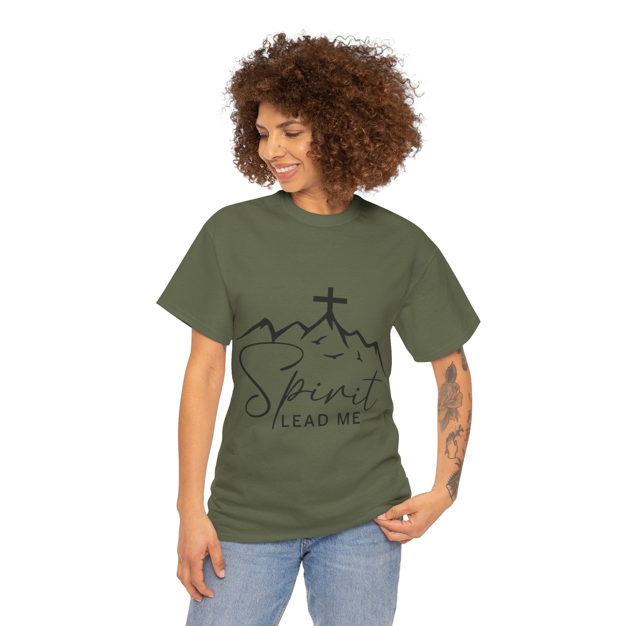 Spirit Lead Me Christian T‑Shirt — Minimalist Cross Unisex Cotton Tee