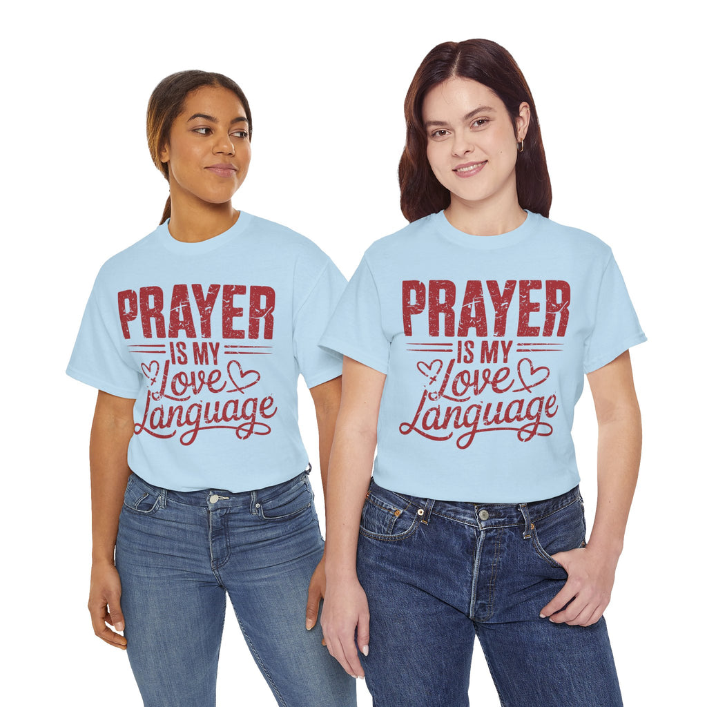 Prayer Is My Love Language T-Shirt — Faith-Inspired Red Hearts Unisex Cotton Tee