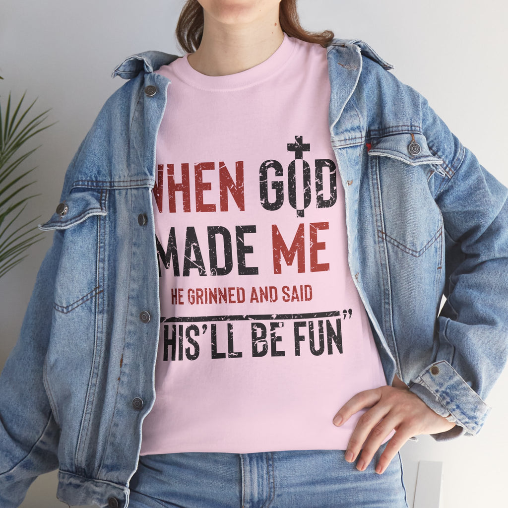 Humorous Grunge Quote Tee — "When He Saw Me, He Grinned and Said"Unisec Cotton Tee