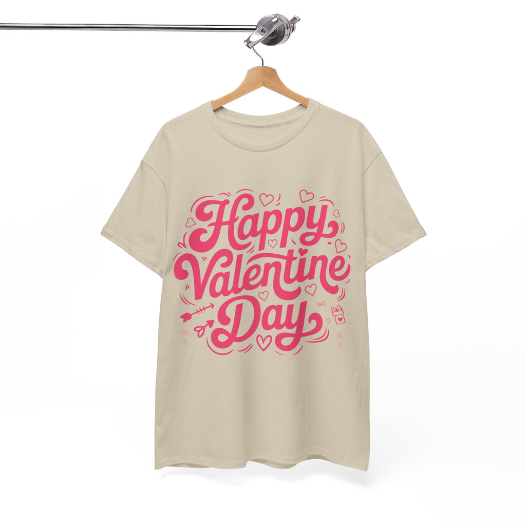 Happy Valentine Day Tee — Pink Heart & Love Icons Valentine's Unisex Cotton Shirt