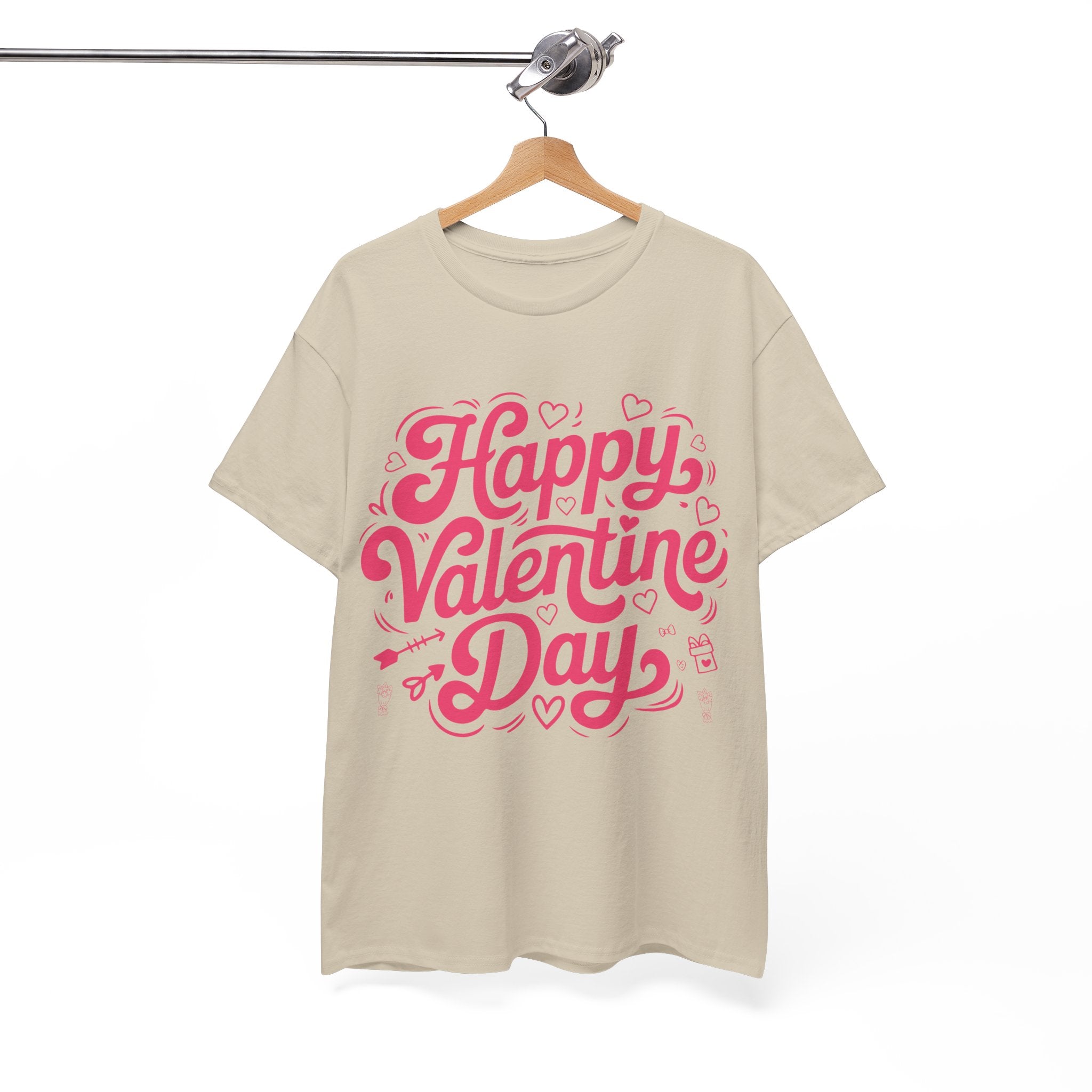 Happy Valentine Day Tee — Pink Heart & Love Icons Valentine's Unisex Cotton Shirt