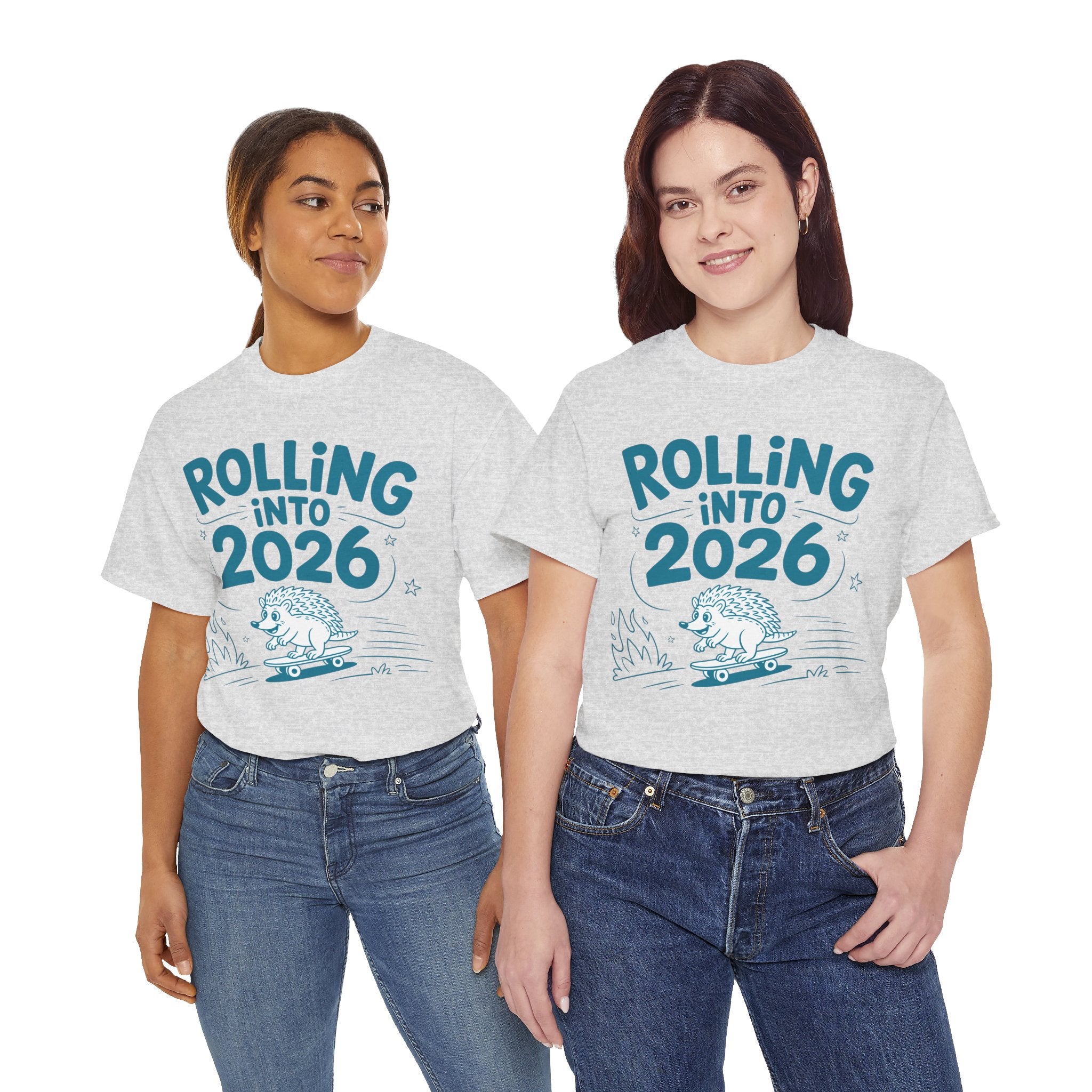 Rolling Into 2026 Hedgehog Skateboard Unisex Cotton Tee