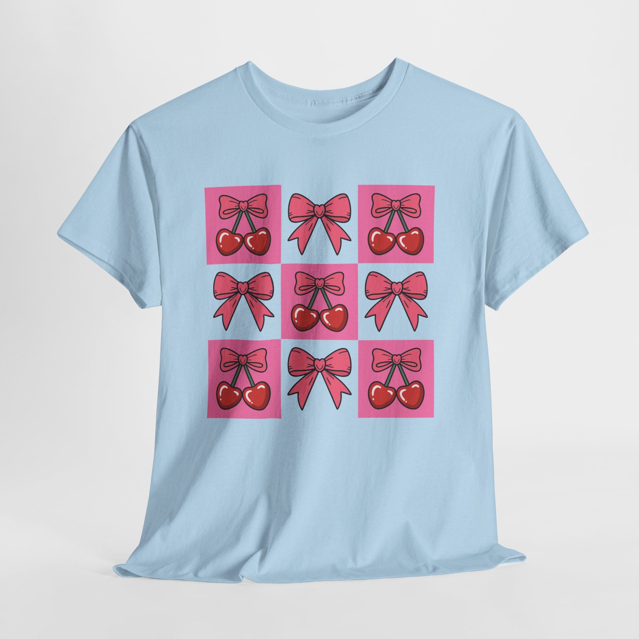 Cherry & Pink Bow Checkered Unisex Cotton Tee