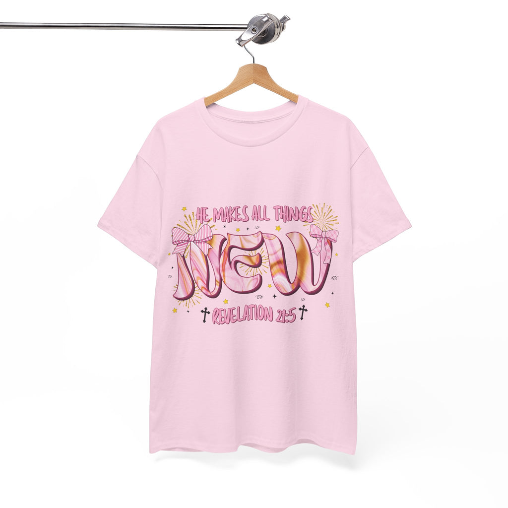 Christian Marble Tee — “He Makes All Things New” (Revelation 21:5)... Unisex Cotton Tee