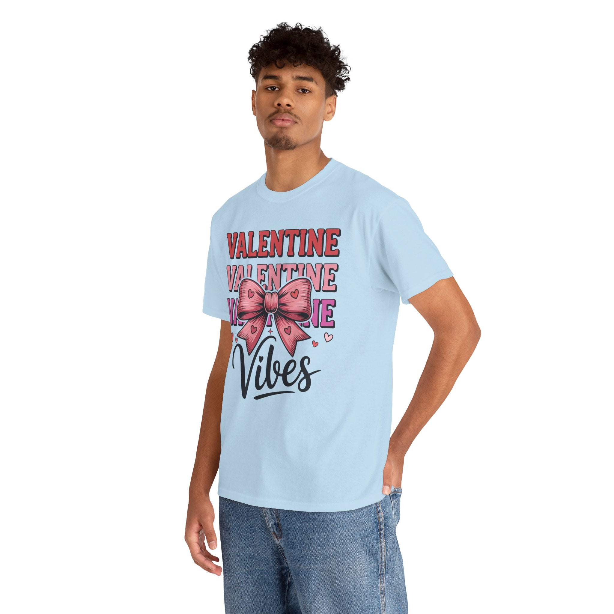 Valentine Vibes T-Shirt — Pink Bow Heart Graphic Unisex Cotton Tee