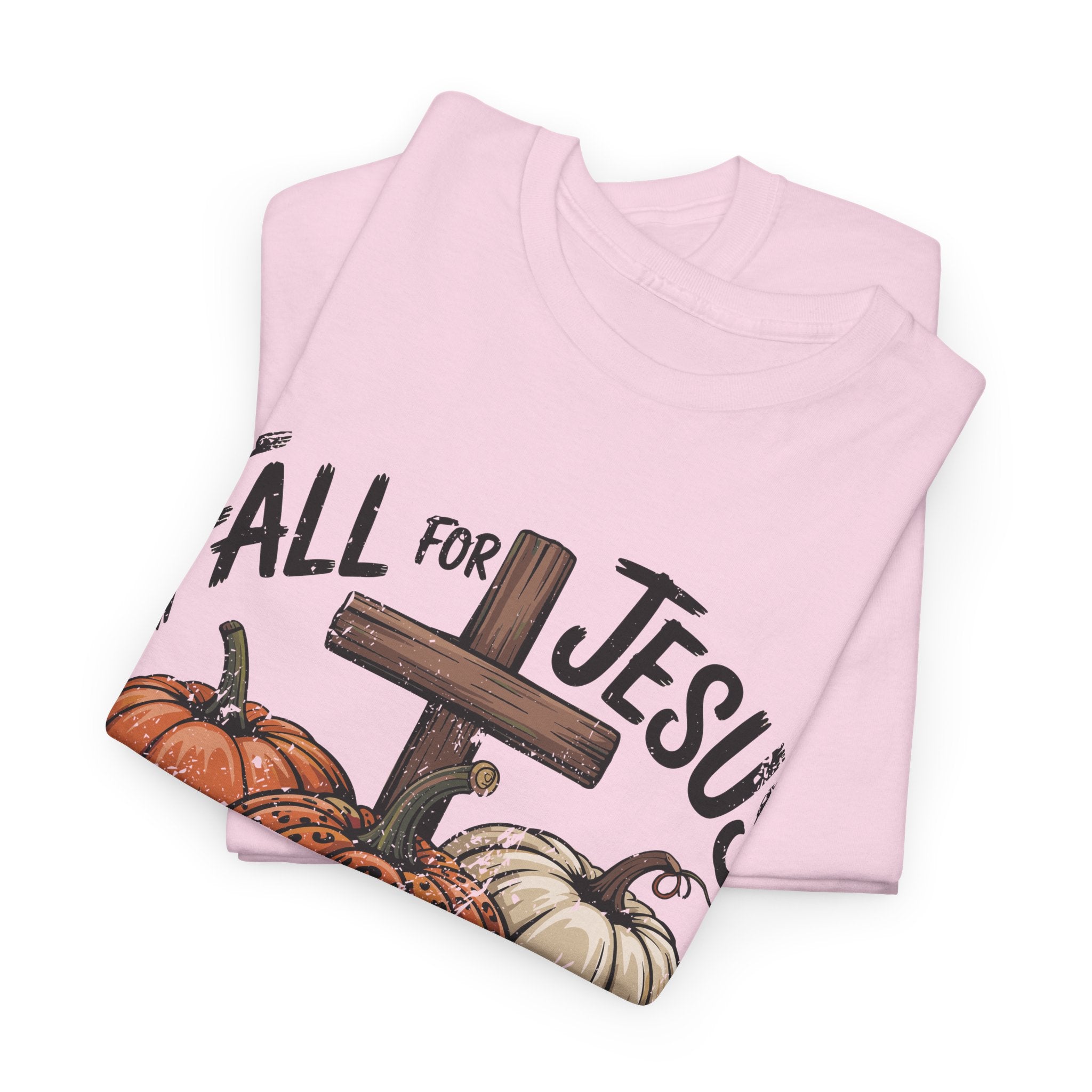 Fall for Jesus Pumpkin Cross Tee — "He Never Leaves" Autumn Christian Unisex Cotton T-Shirt
