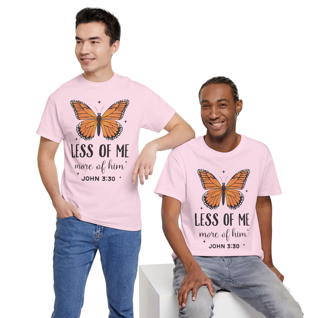 Monarch Butterfly Tee — "Less of Me, More of Him" Christian Unisex cotton T‑Shirt