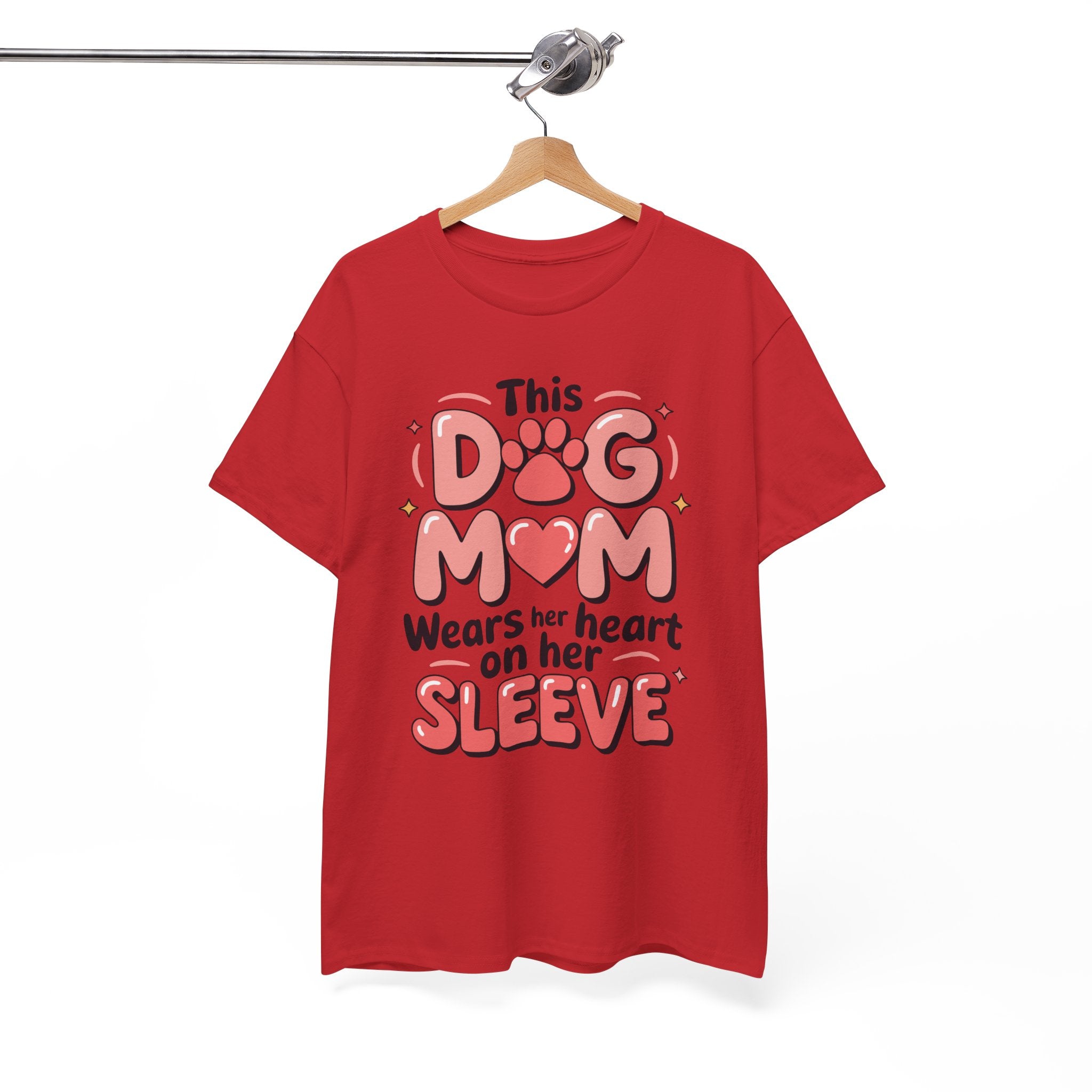 Dog Mom T-Shirt — "This Dog Mom Wears Her Heart on Her Sleeve" Paw & Heart Unisex Cotton Tee