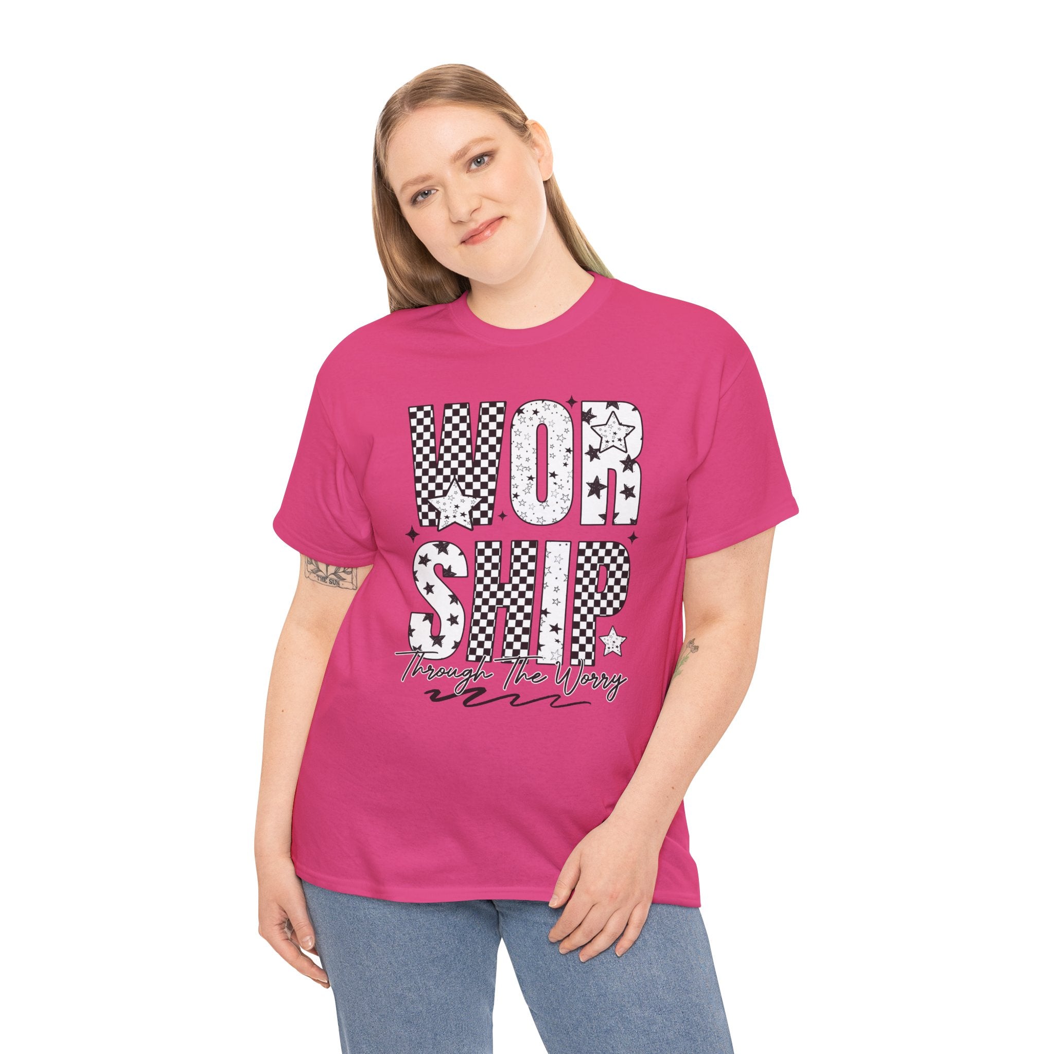 WORSHIP Through The Worry Checkerboard Unisex Cotton Tee