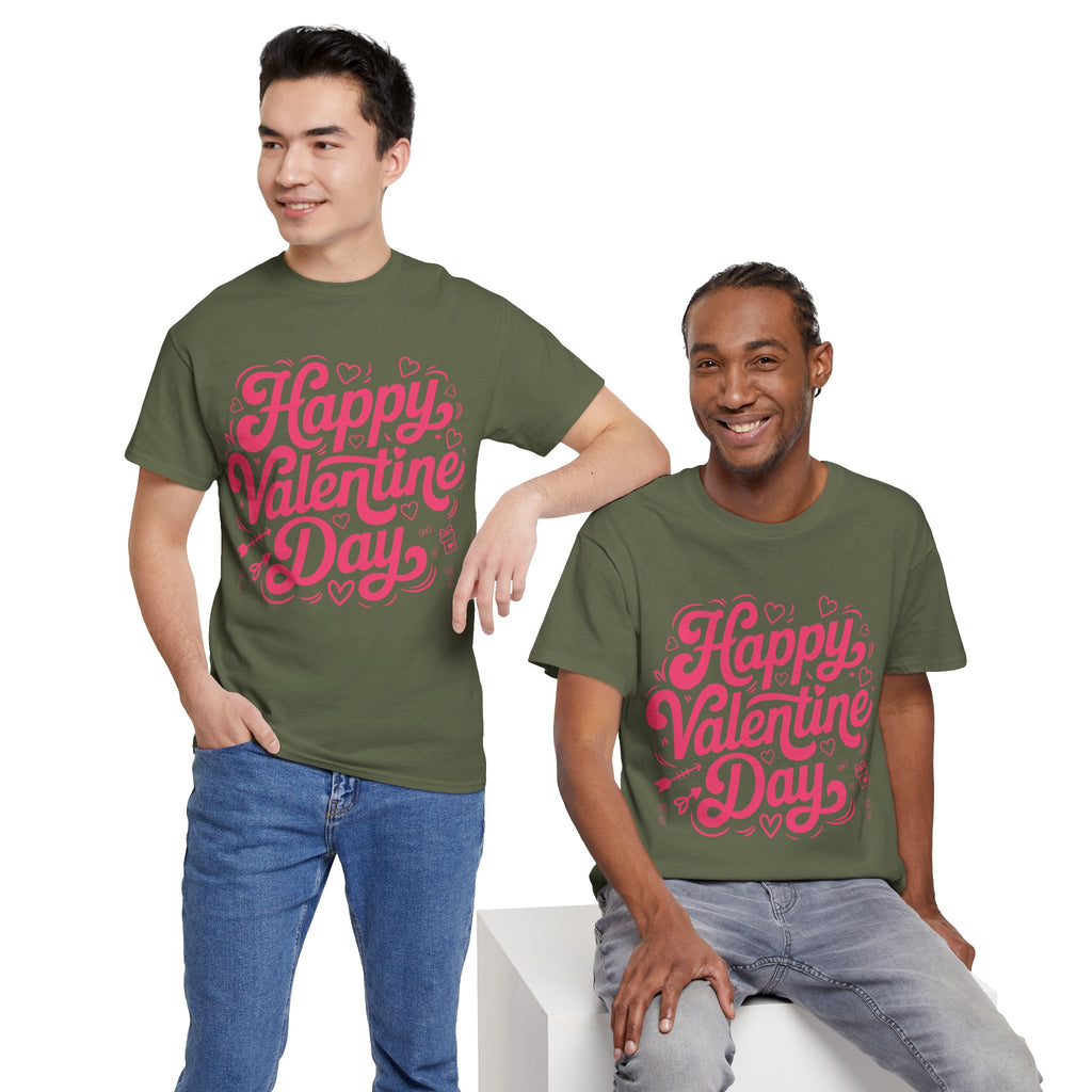 Happy Valentine Day Tee — Pink Heart & Love Icons Valentine's Unisex Cotton Shirt