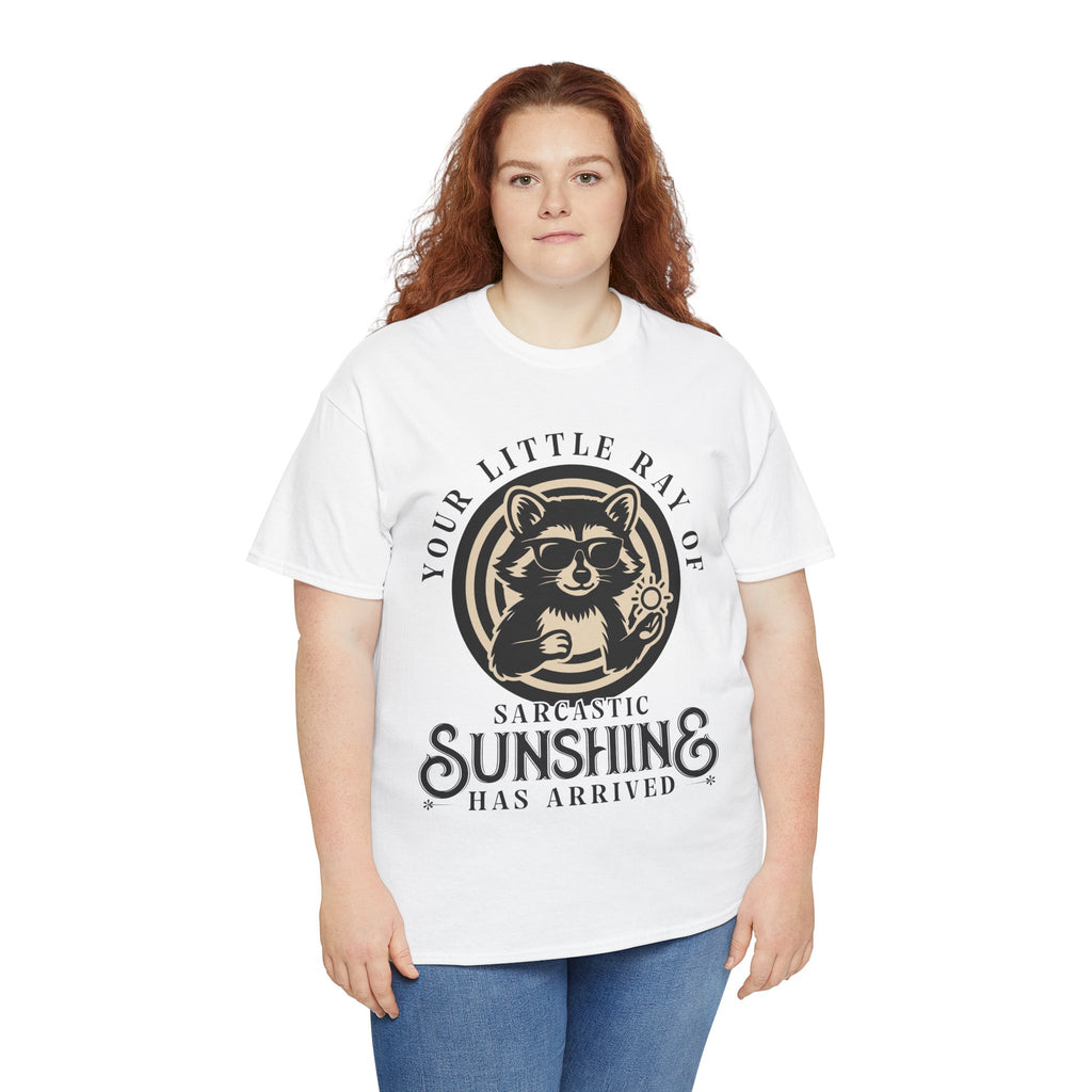 Cool Raccoon Sunglasses T-Shirt — Raccoon Holding Sun Graphic Unisex Cotton Tee